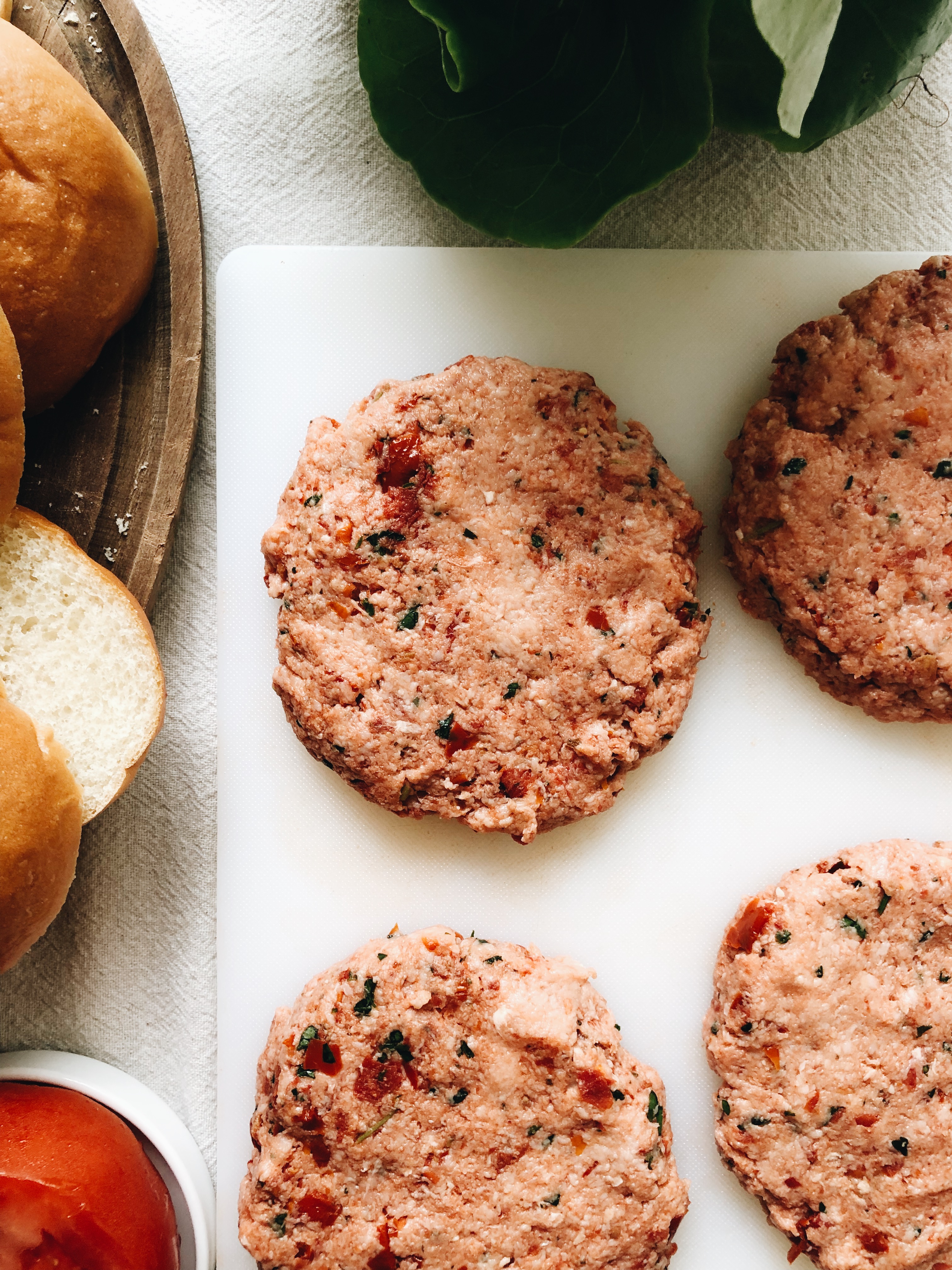 Sundried Tomato Chicken Burgers / Bev Cooks