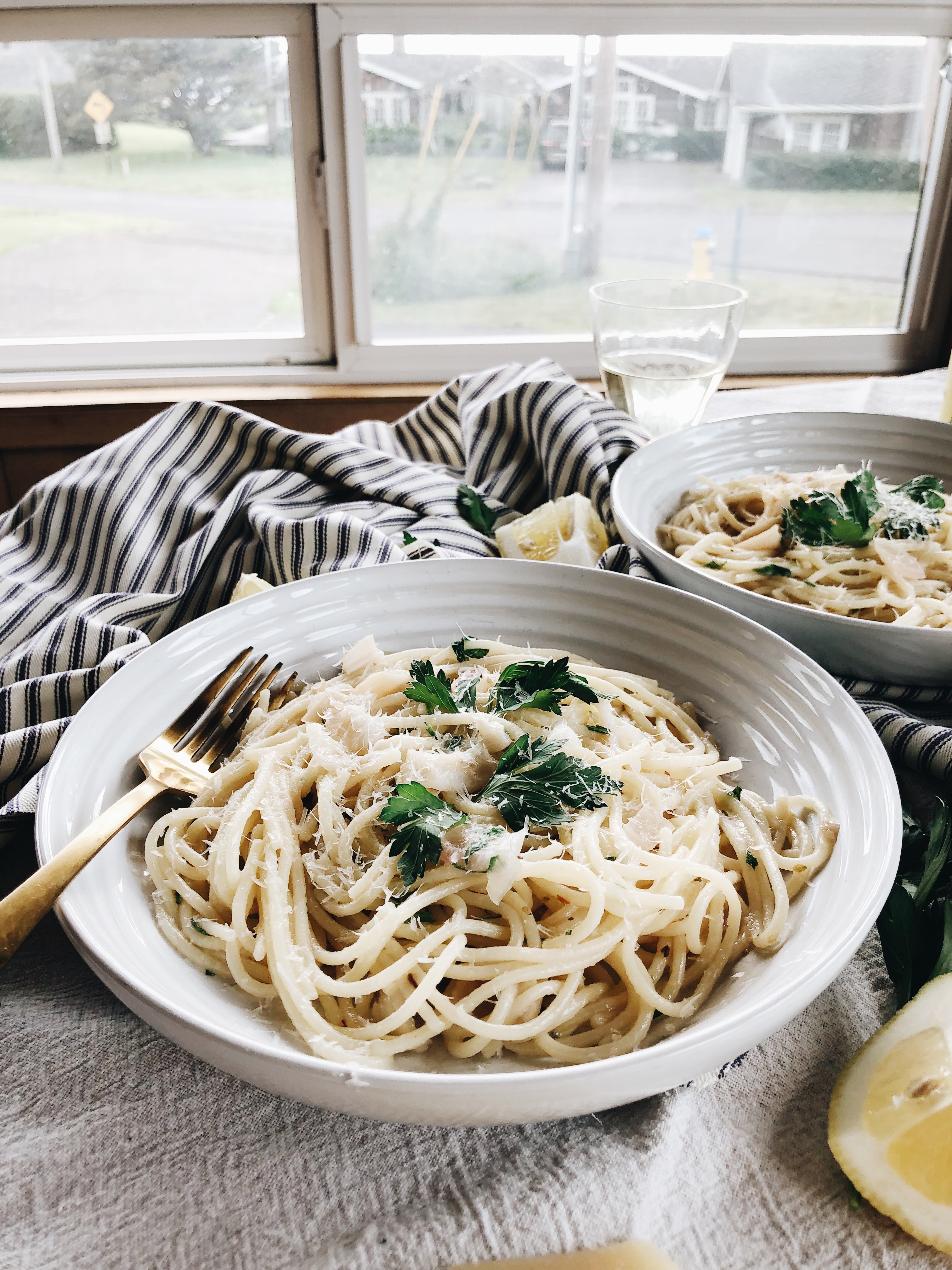 Spaghetti with Razor Clams / Bev Cooks