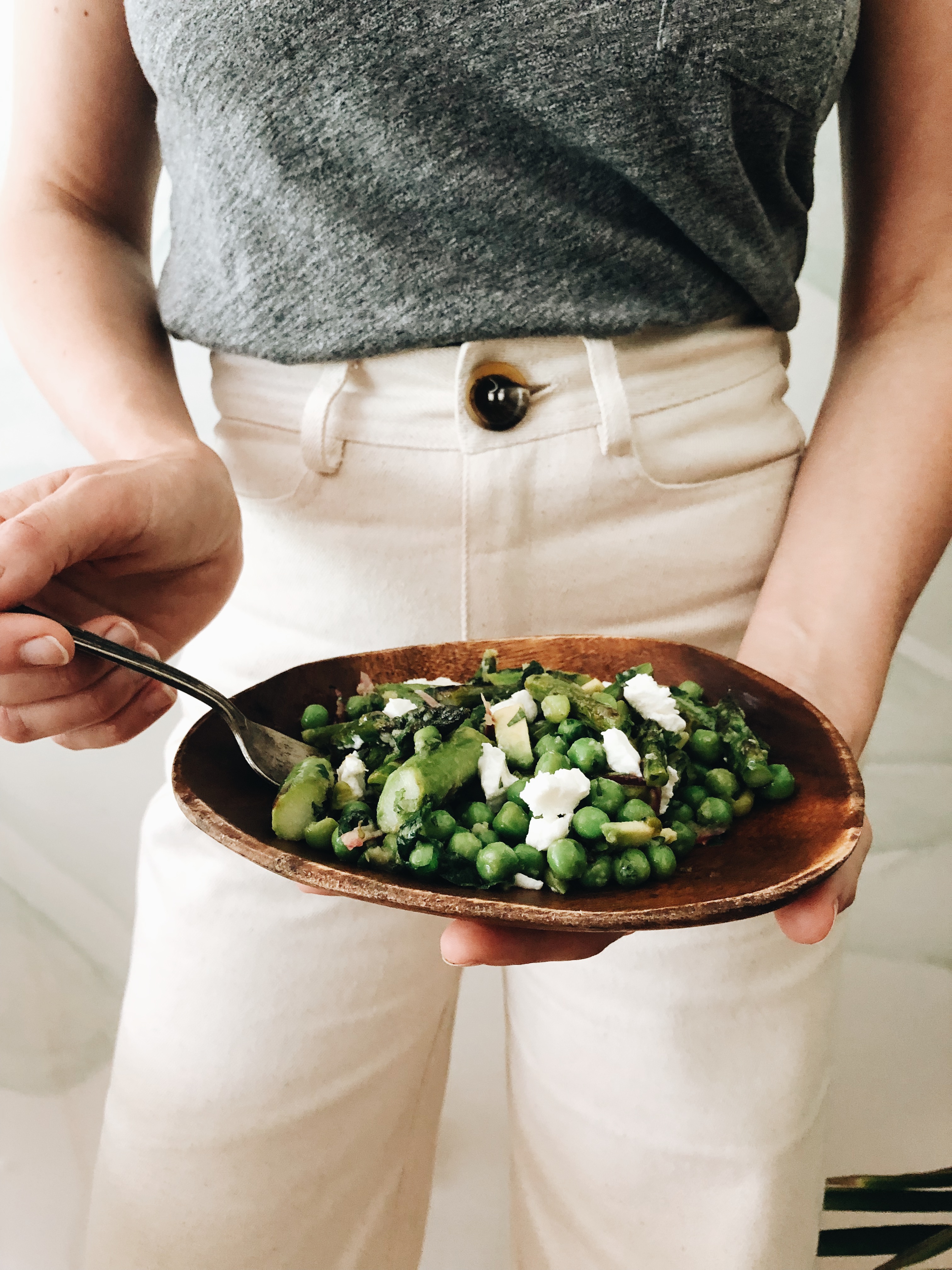 Grilled Asparagus Salad with Peas and Mint / Bev Cooks