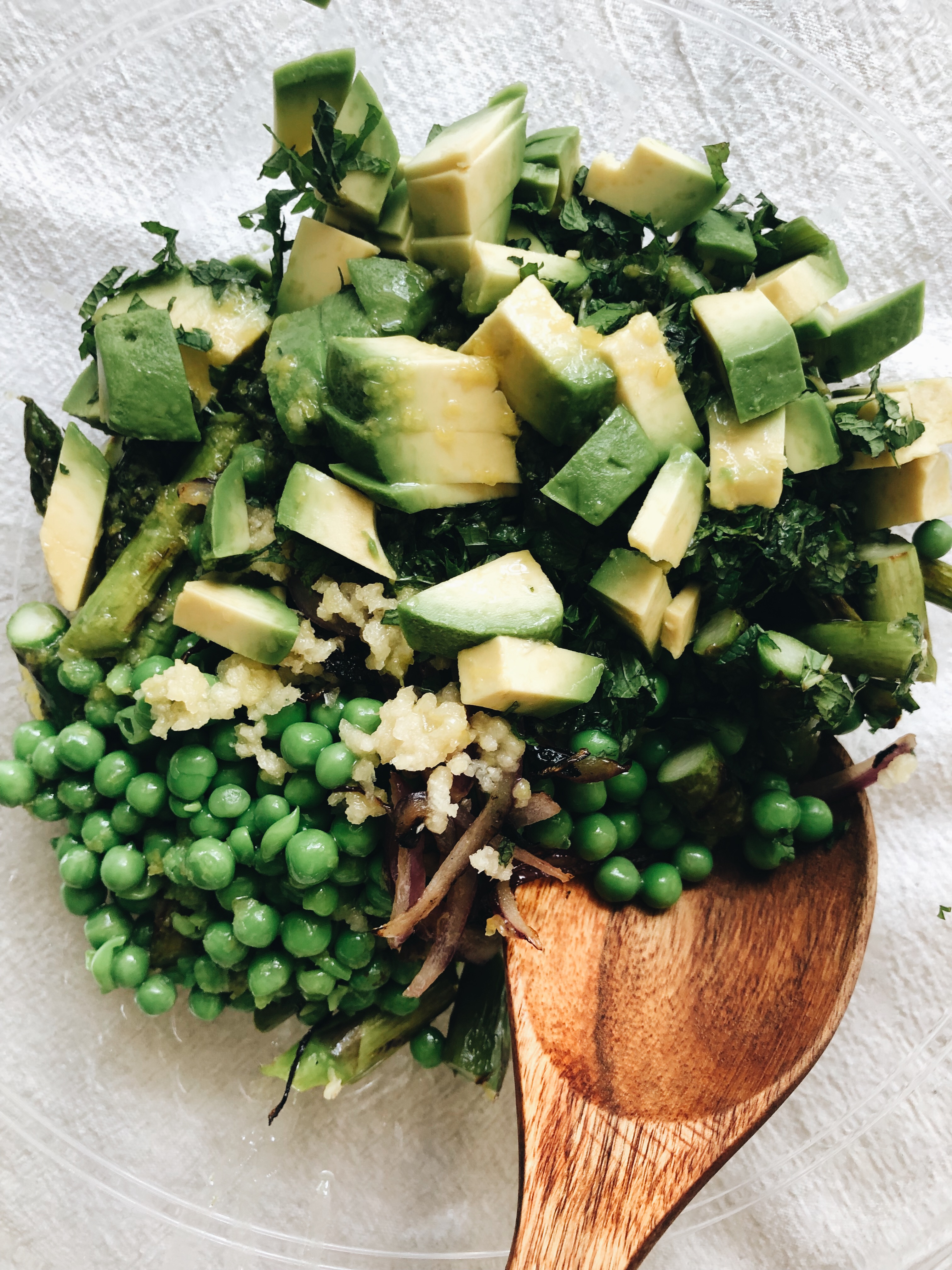 Grilled Asparagus Salad with Peas and Mint / Bev Cooks