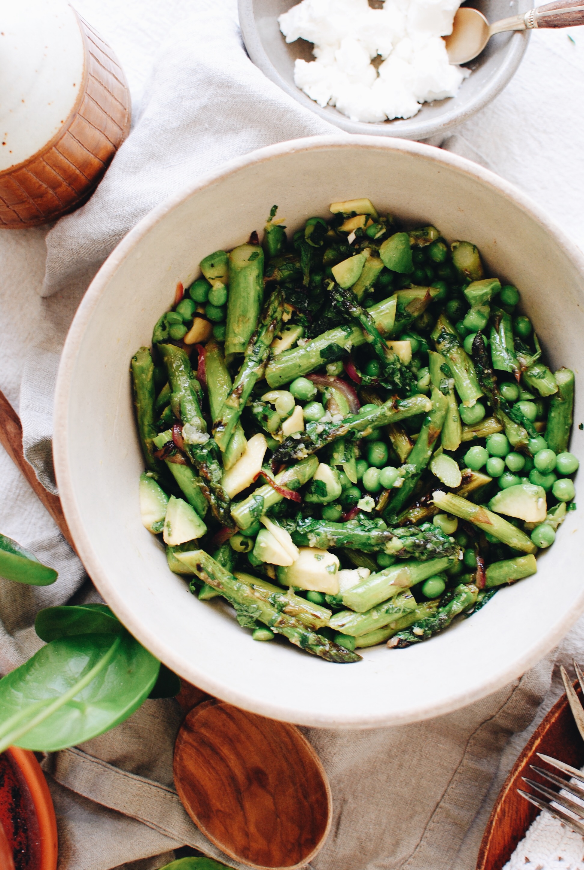 Grilled Asparagus Salad with Peas and Mint / Bev Cooks