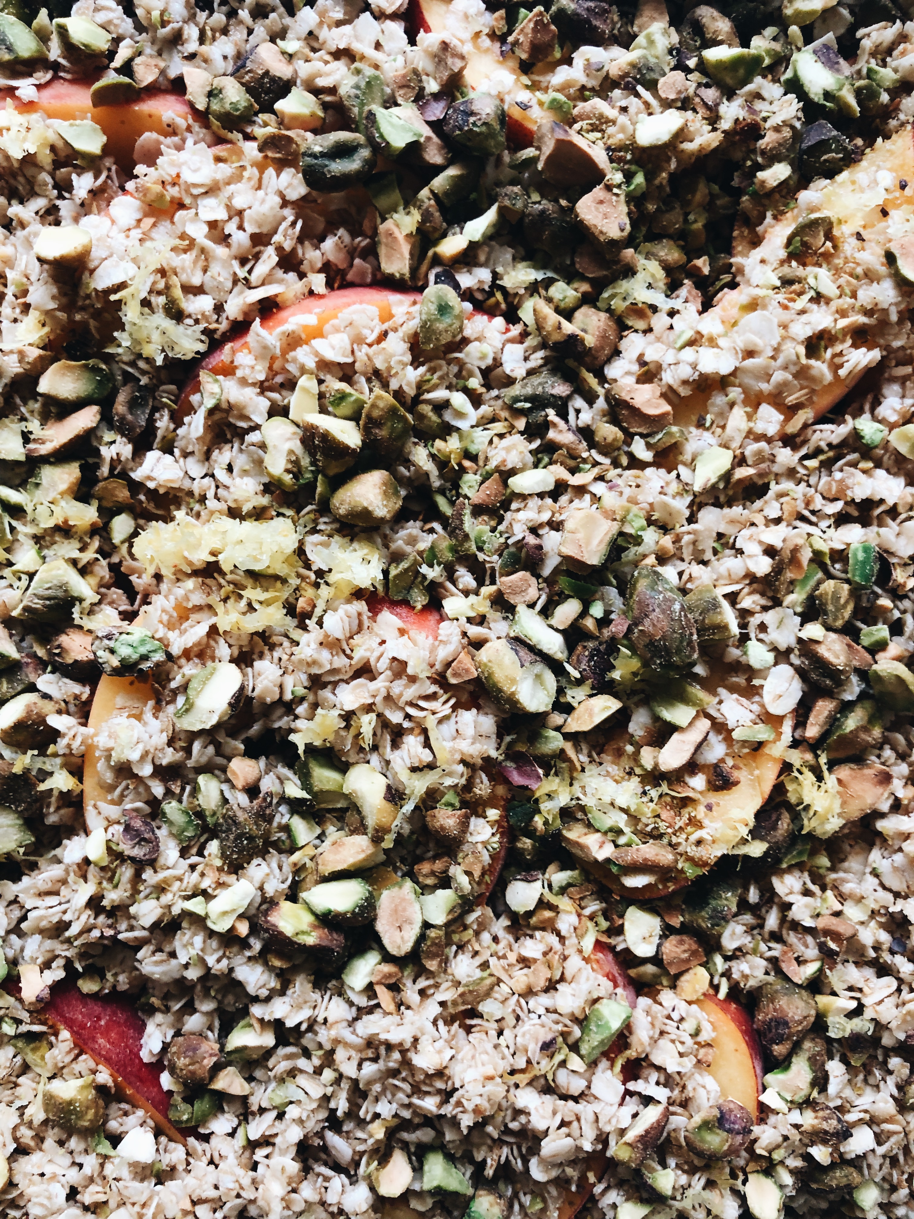 Simple Peach and Pistachio Crisp / Bev Cooks