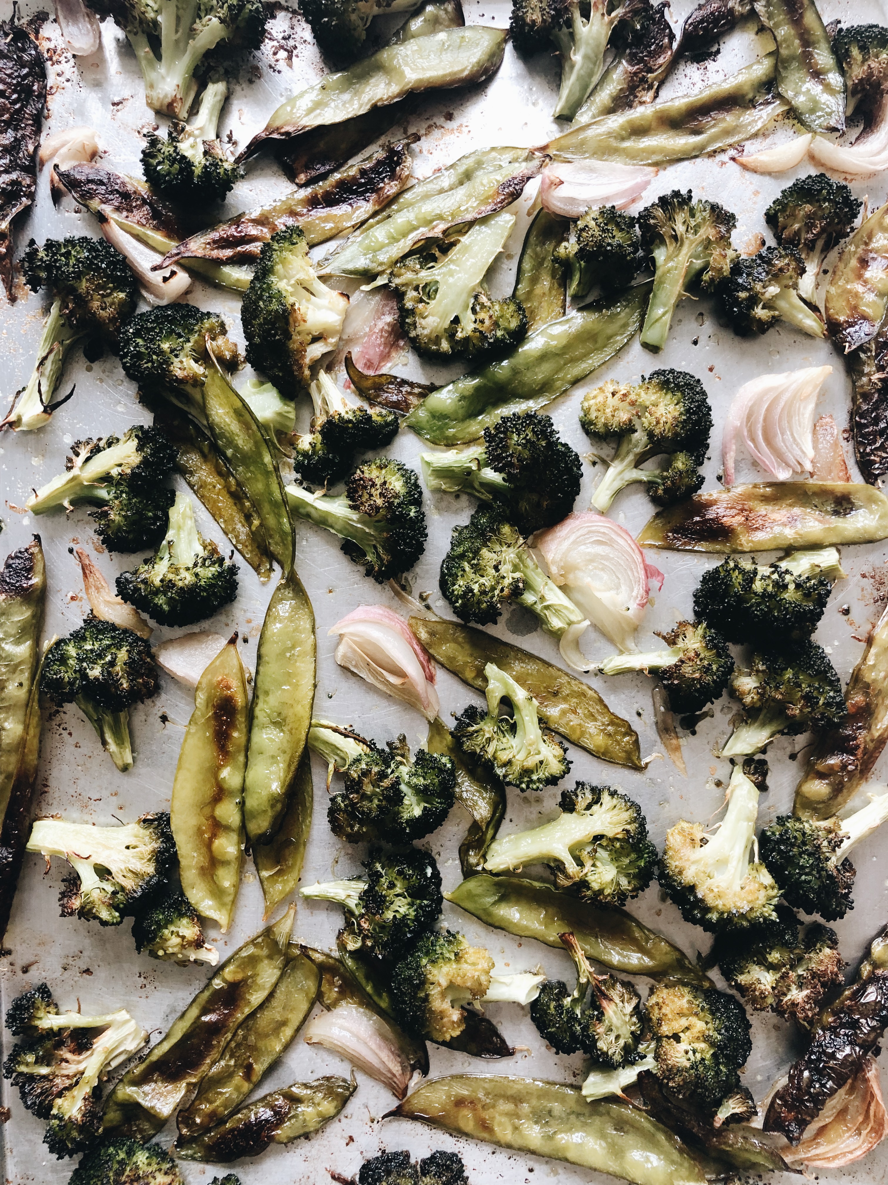 Roasted Broccoli and Snow Peas with Garden Breadcrumbs / Bev Cooks