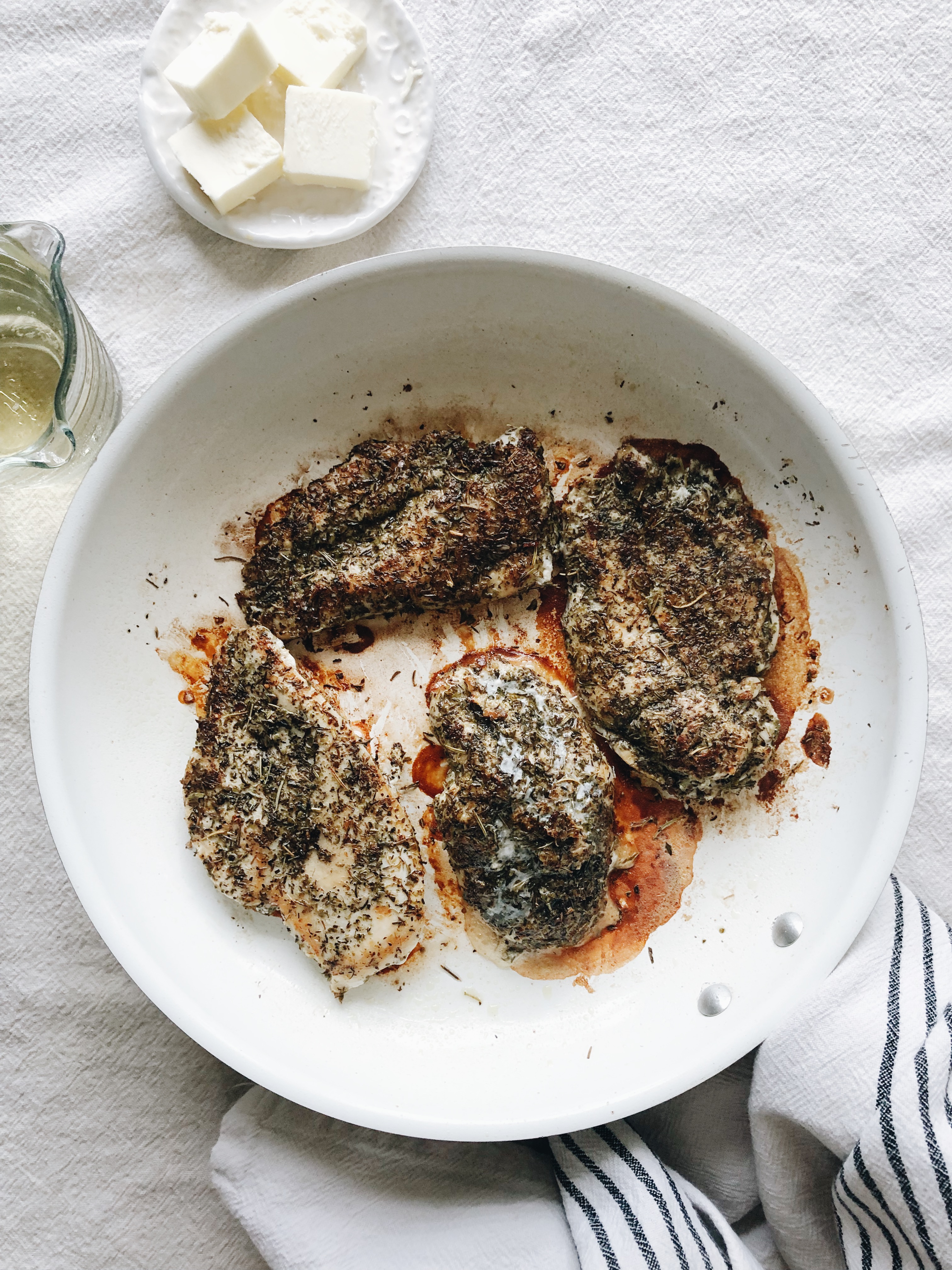 Blackened Chicken Pasta with Butter Wine Pan Sauce / Bev Cooks