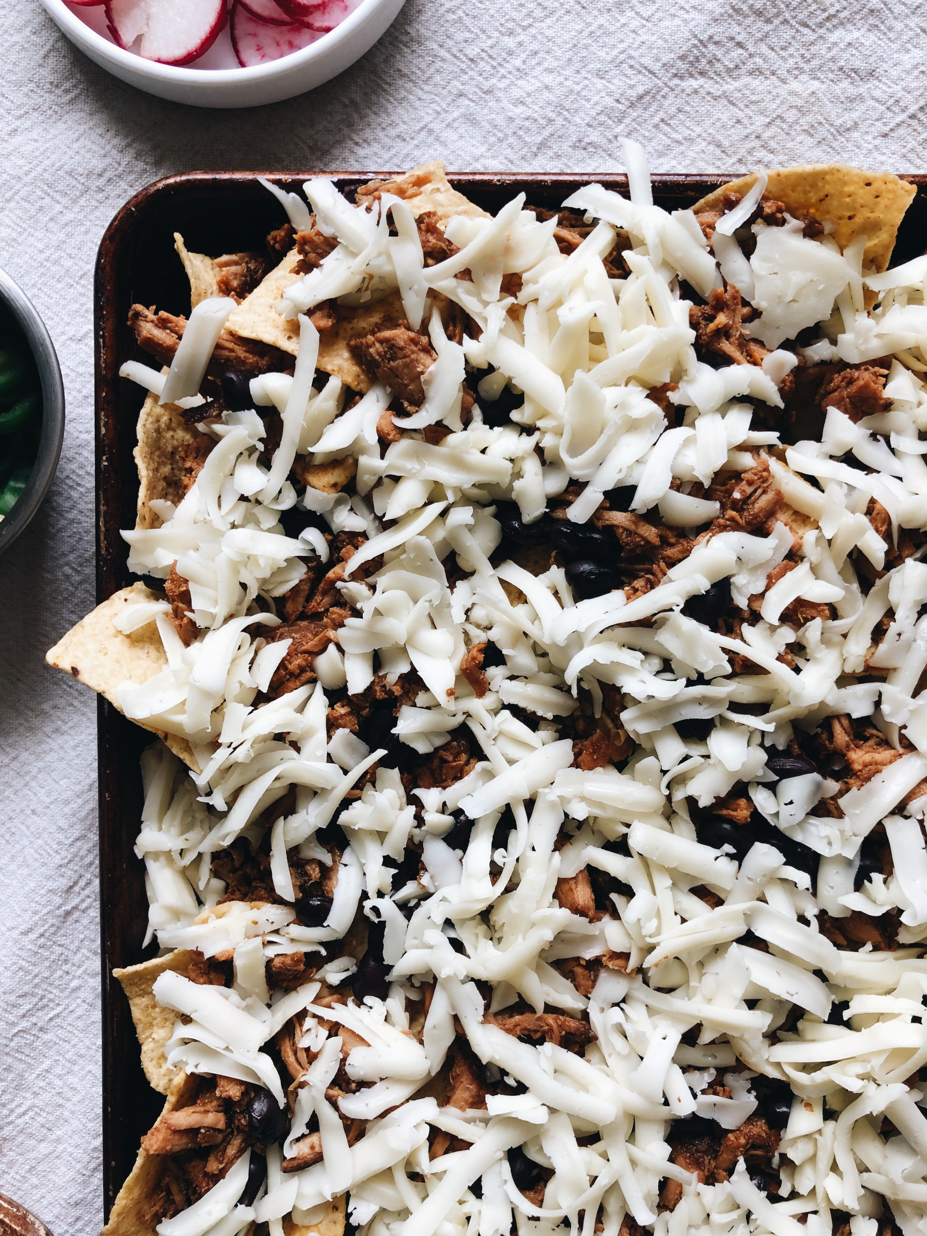 Hatch Chile Pork Nachos with Havarti Cheese / Bev Cooks