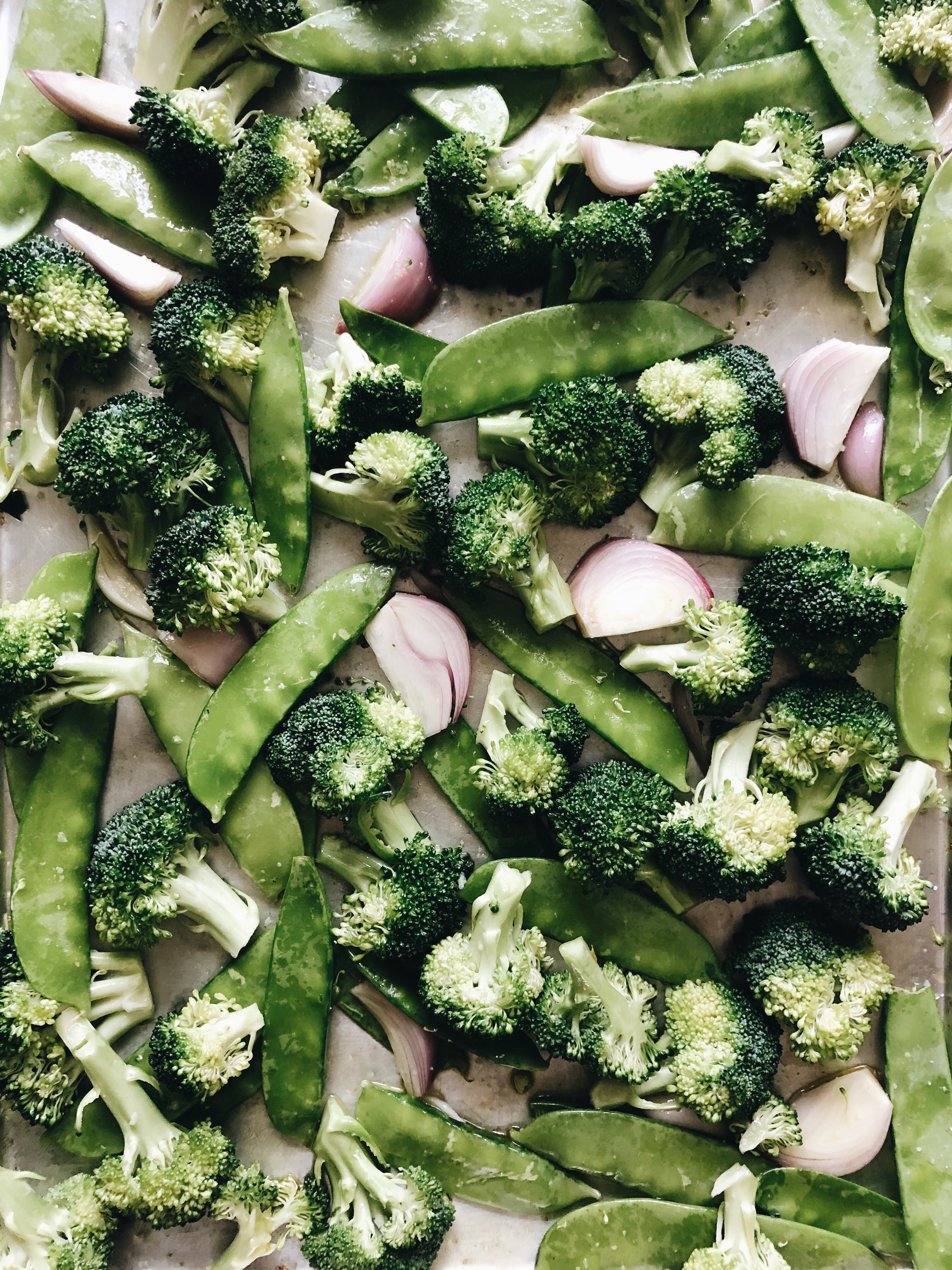 Roasted Broccoli and Snow Peas with Garden Breadcrumbs / Bev Cooks