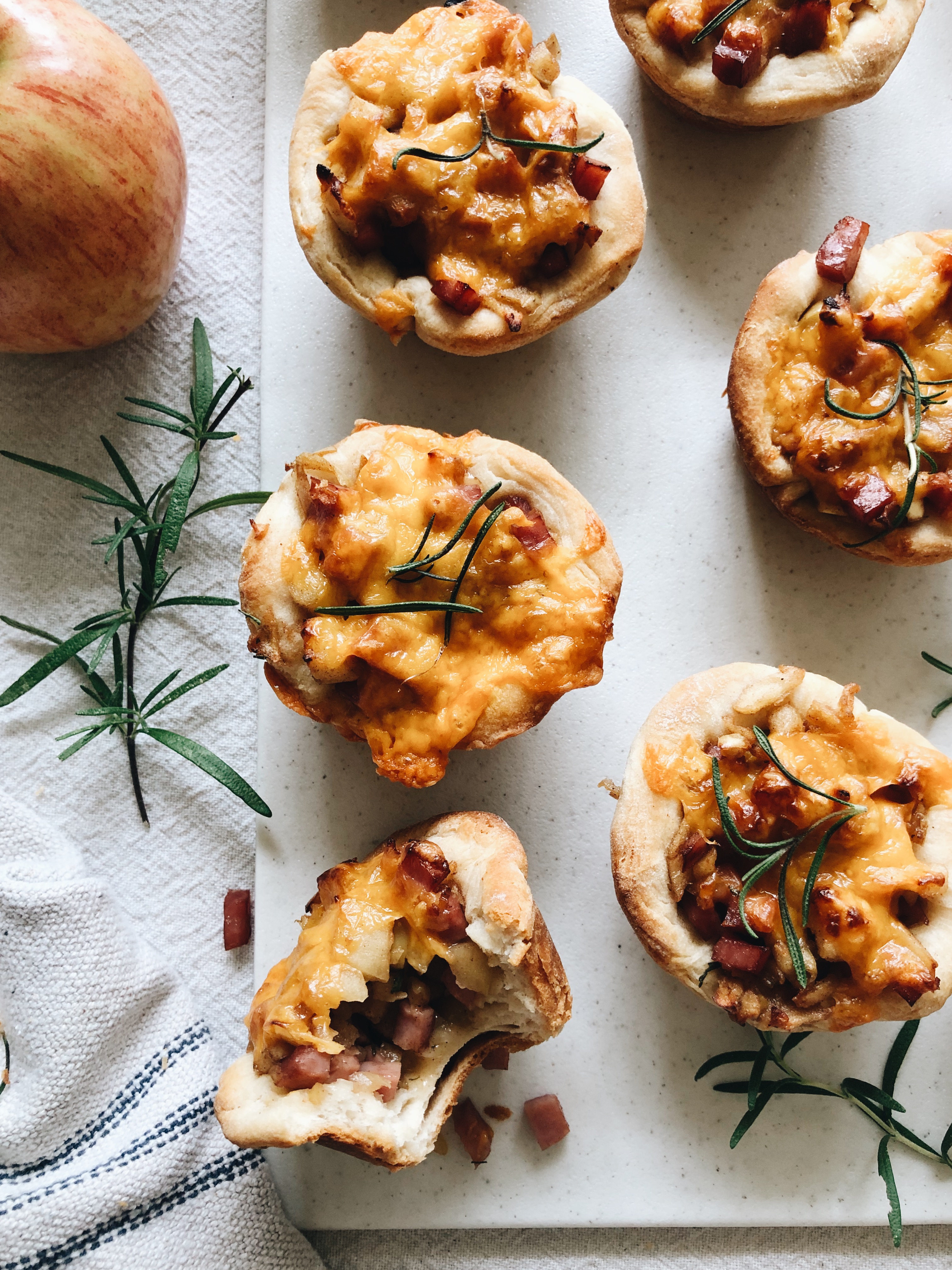 Apple, Ham and Cheddar Biscuit Cups / Bev Cooks