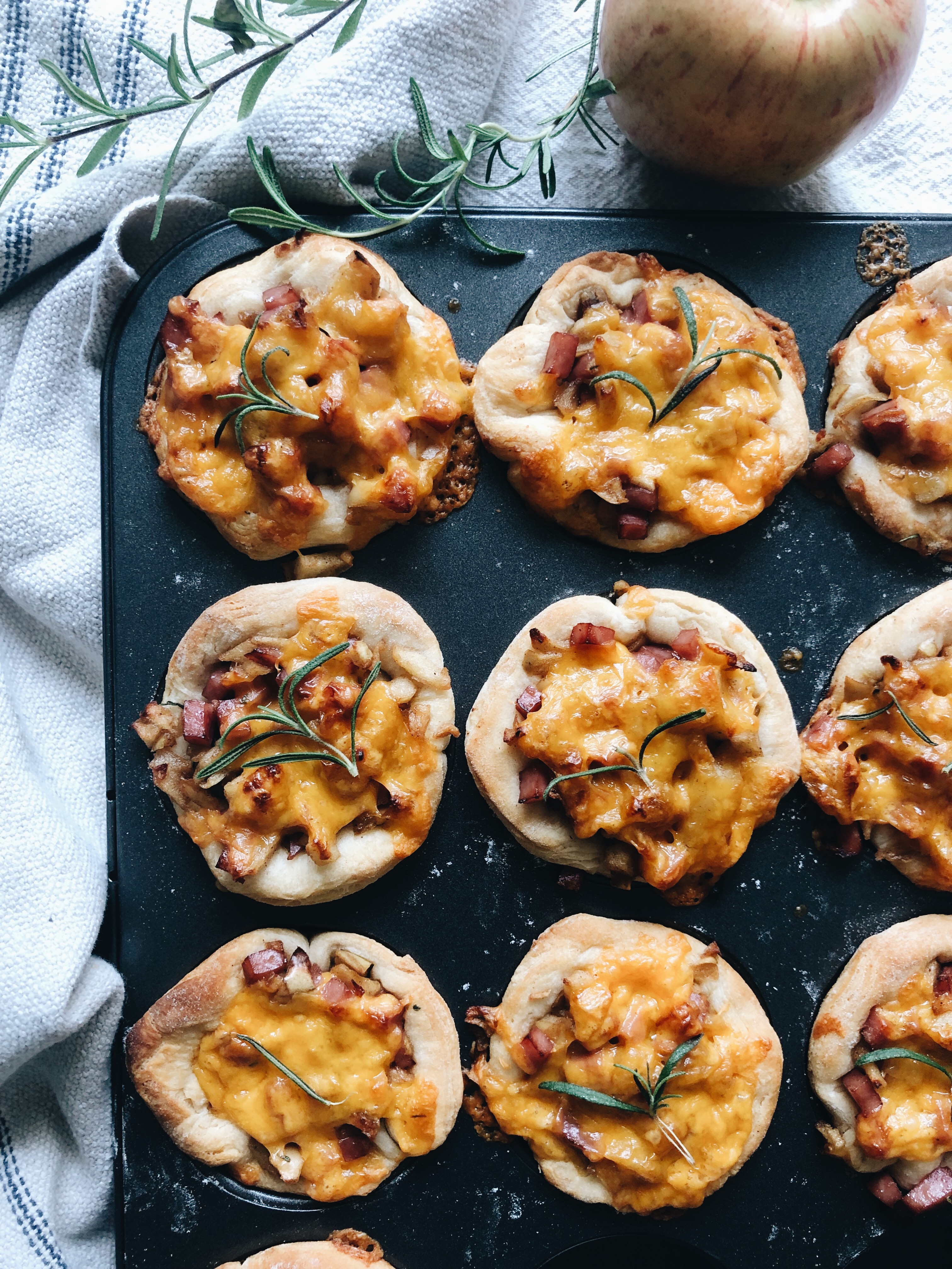 Apple, Ham and Cheddar Biscuit Cups / Bev Cooks