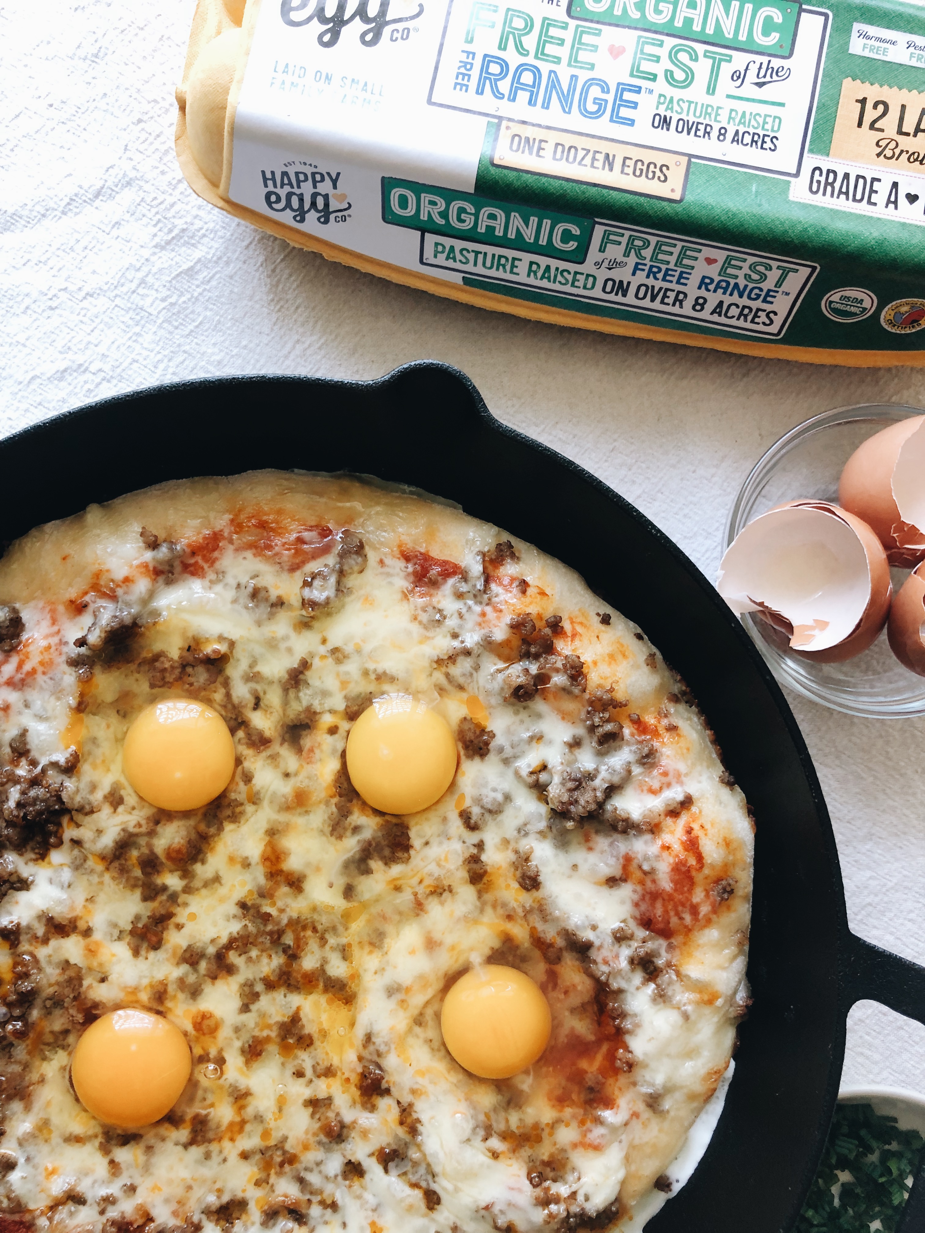 Breakfast Pizza with Sausage and Eggs / Bev Cooks