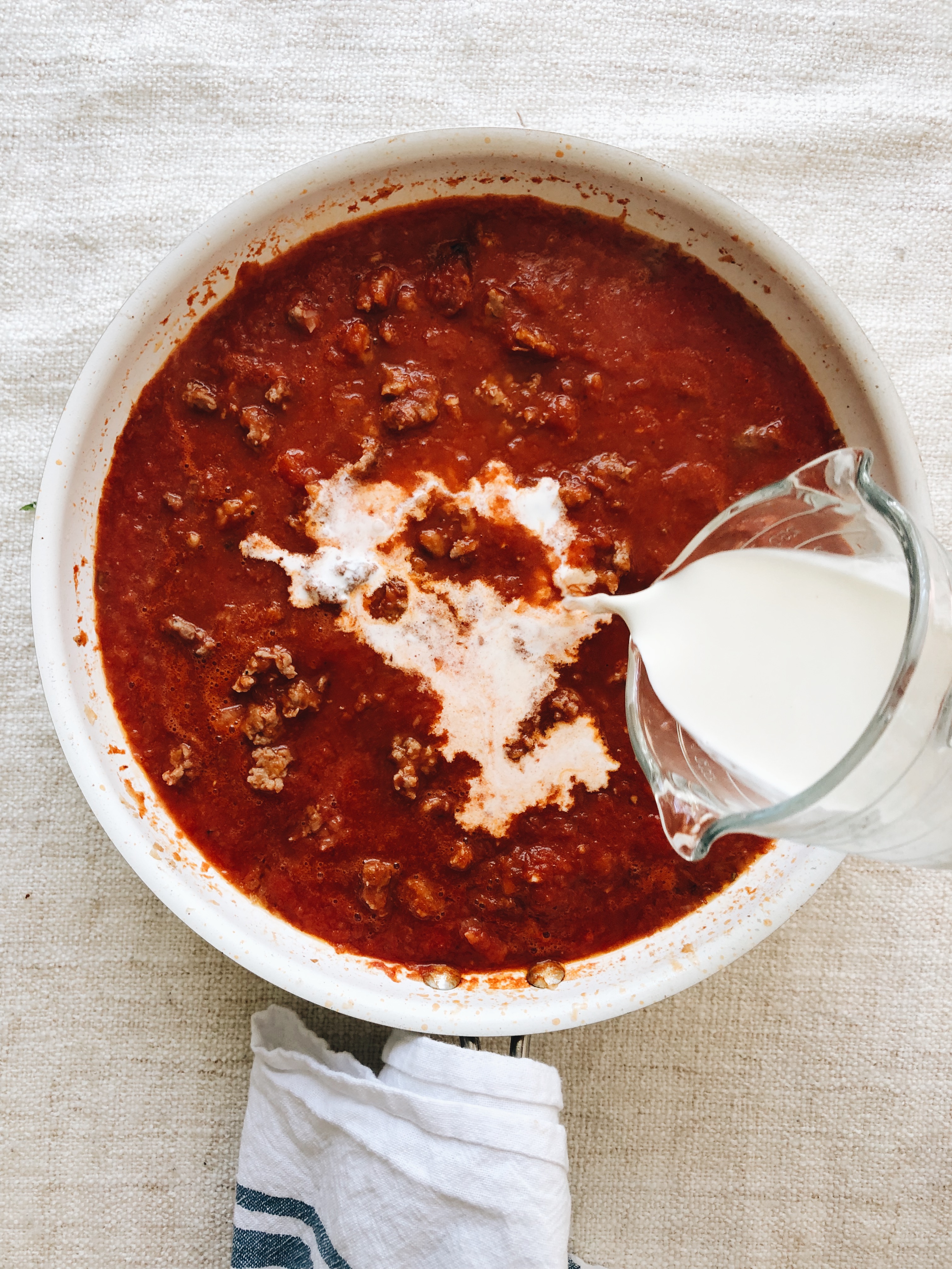 Creamy Tomato Shellbows with Sausage and Spinach / Bev Cooks