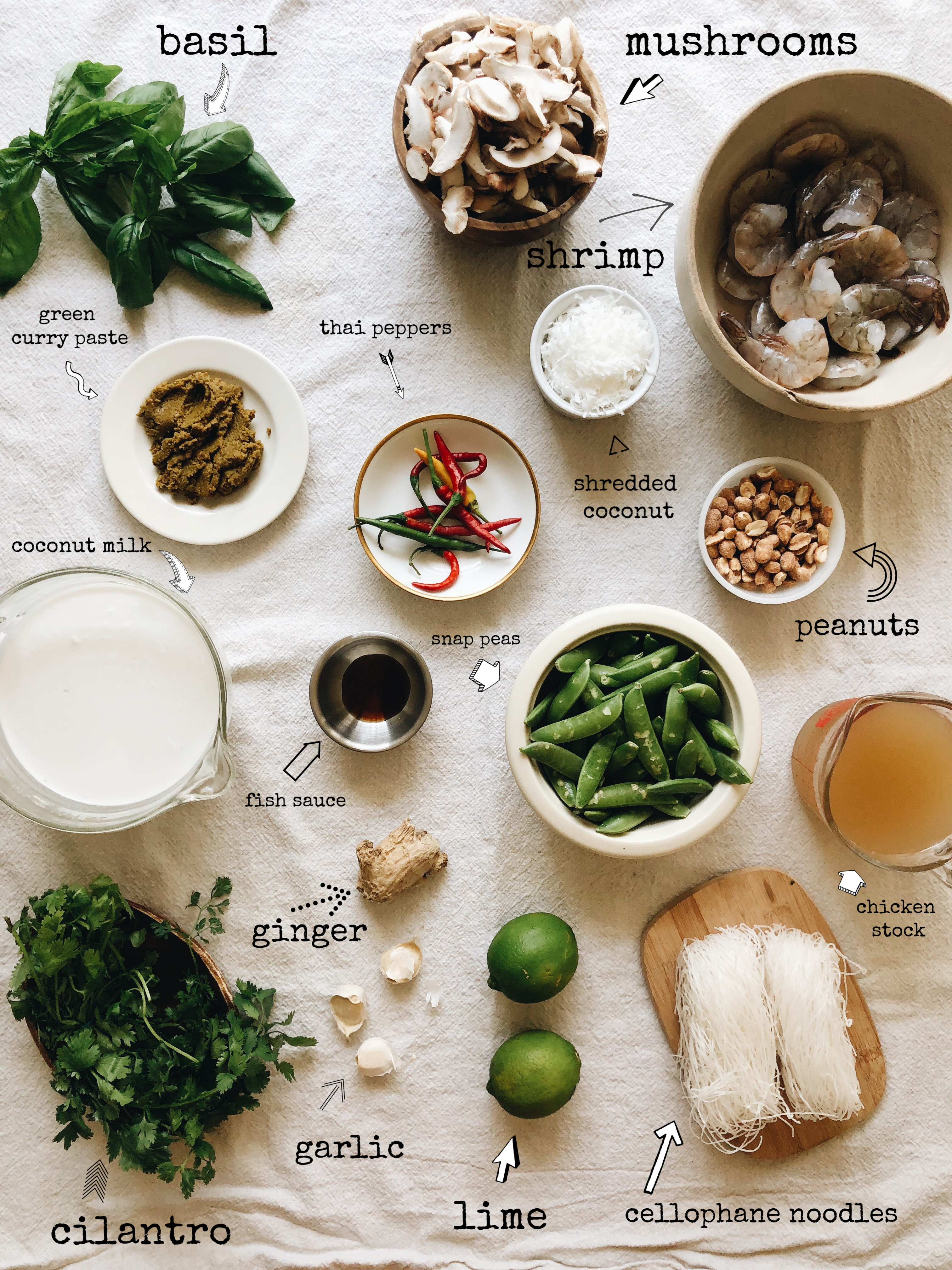 Green Curry Soup with Shrimp, Mushrooms and Snap Peas / Bev Cooks