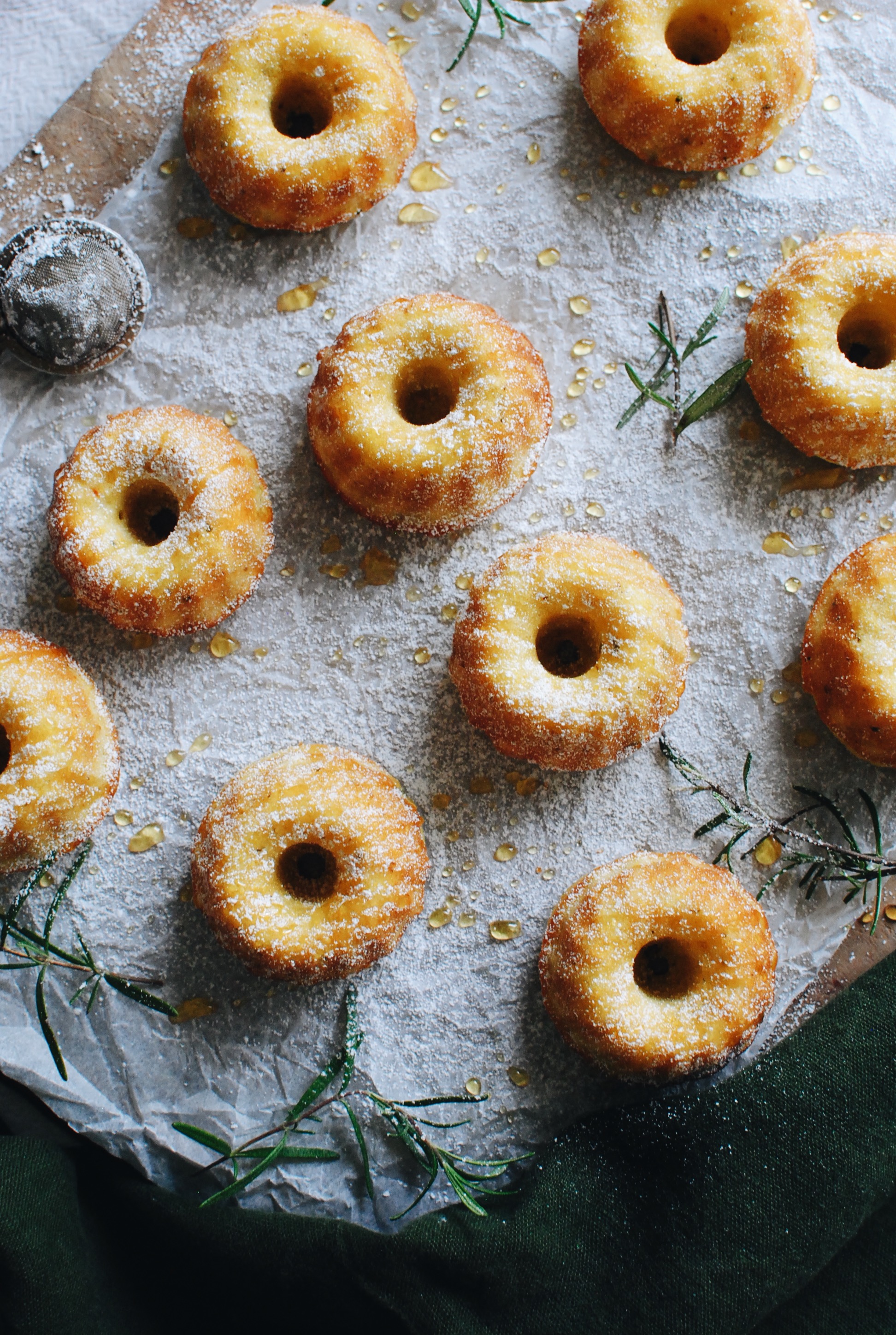 Olive Oil and Corn Mini Bundt Cakes / Bev Cooks