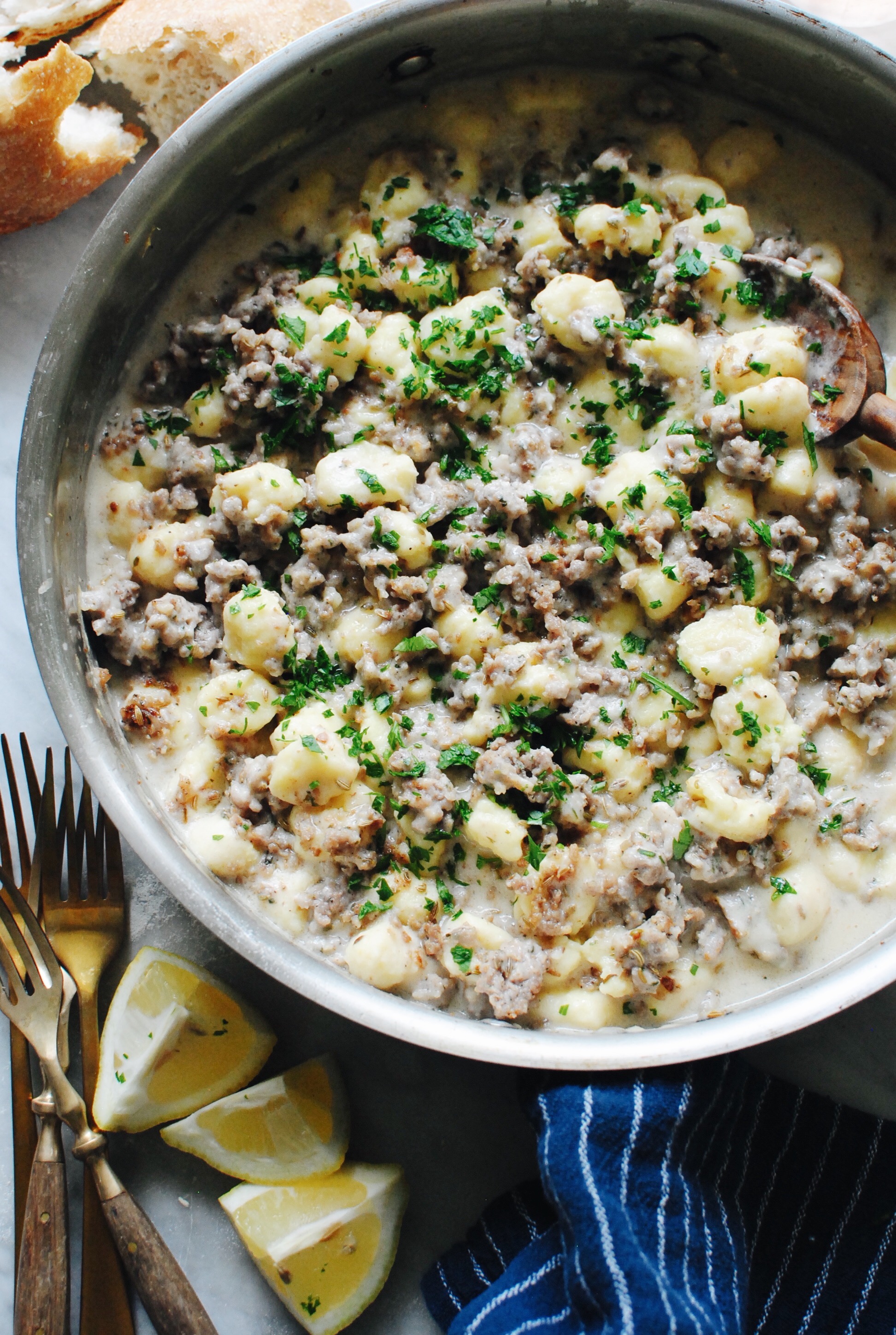 Homemade Gnocchi in a Lemony Cream Sauce with Italian Sausage / Bev Cooks