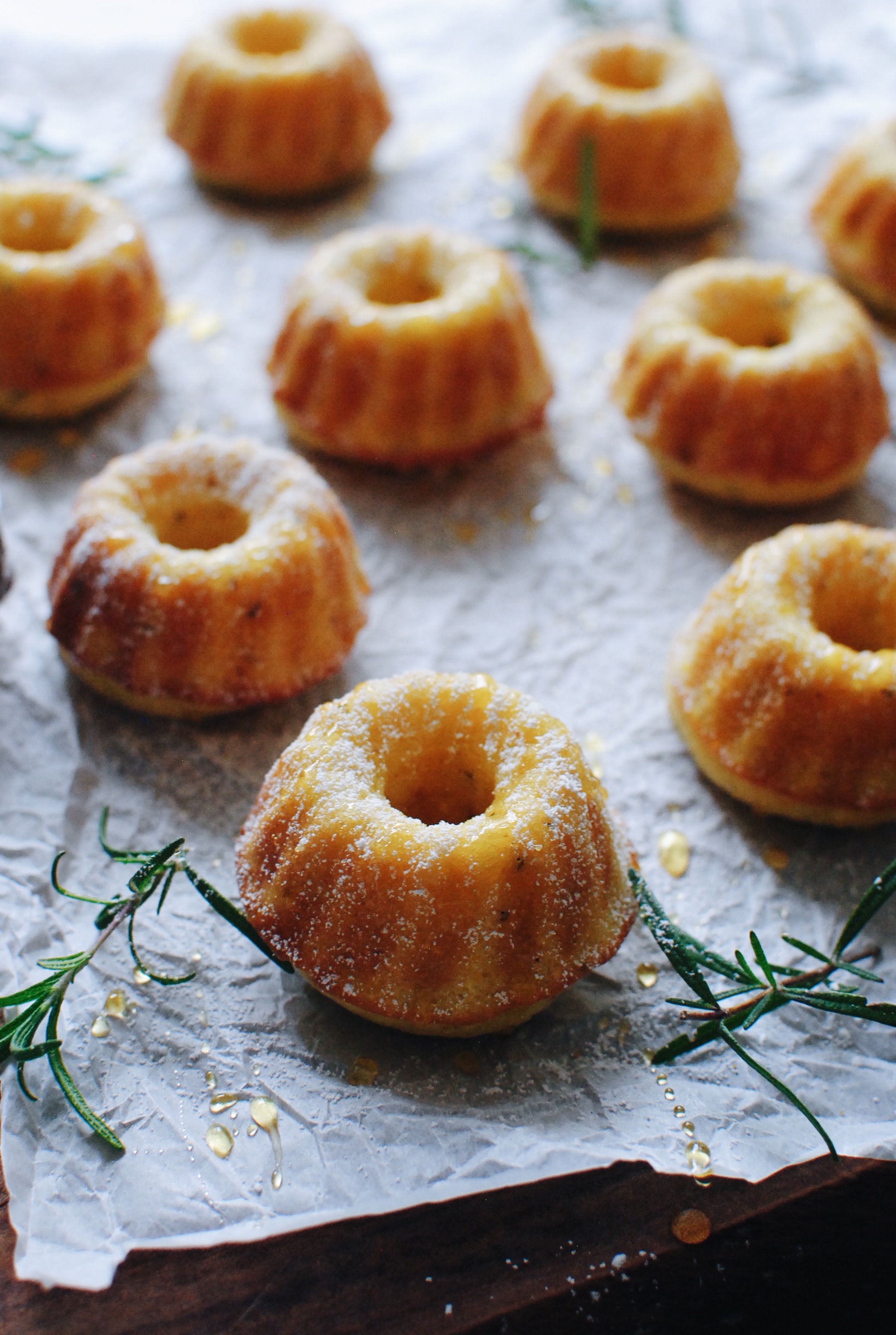 Olive Oil and Corn Mini Bundt Cakes / Bev Cooks