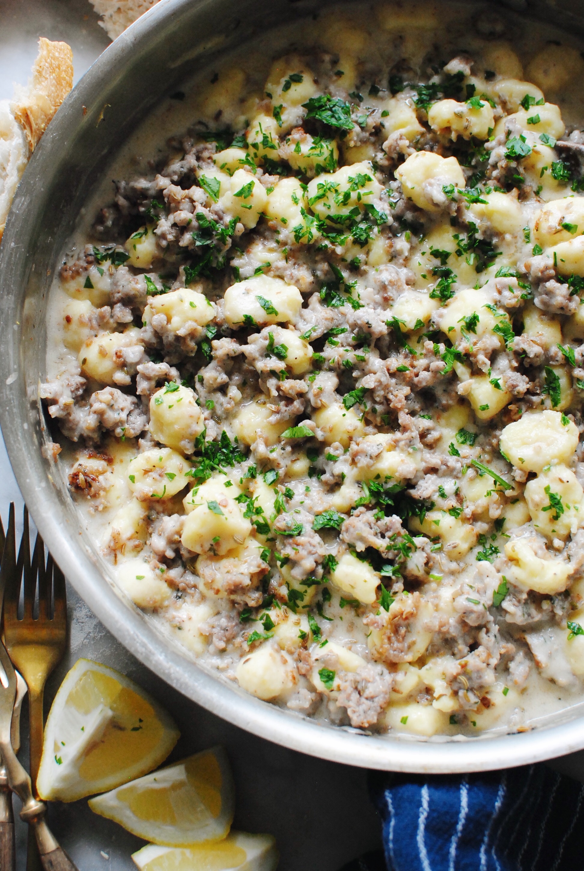 Homemade Gnocchi in a Lemony Cream Sauce with Italian Sausage / Bev Cooks