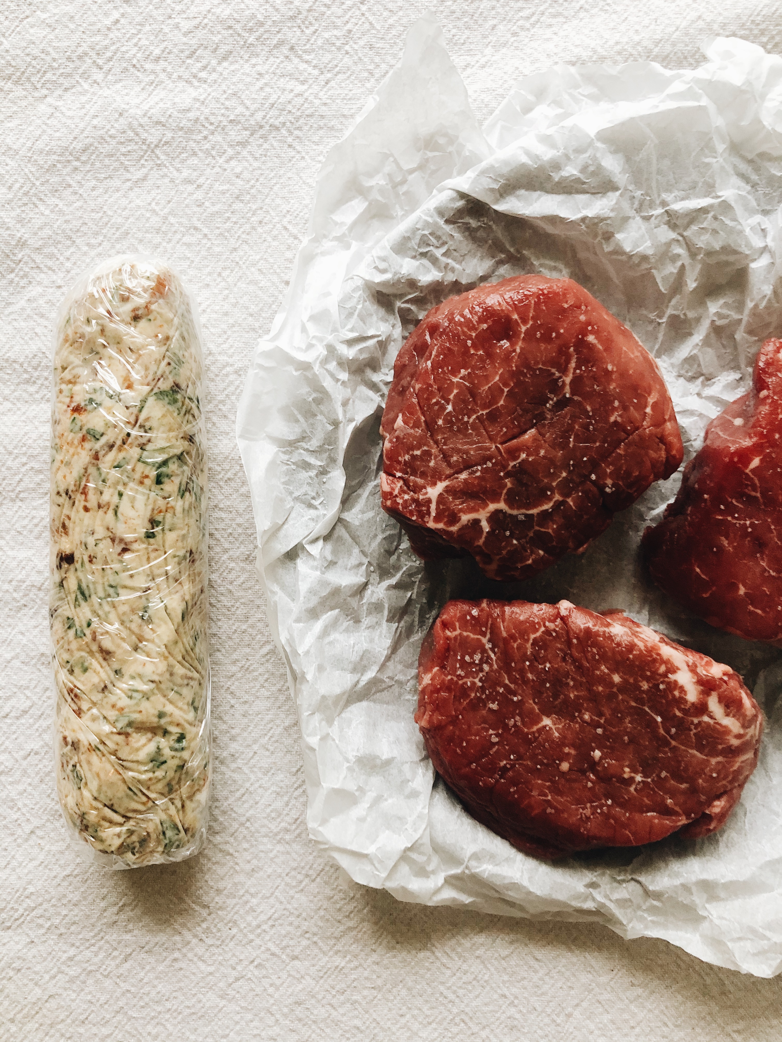 Seared Filet Mignons with a Sun-Dried Tomato Butter / Bev Cooks