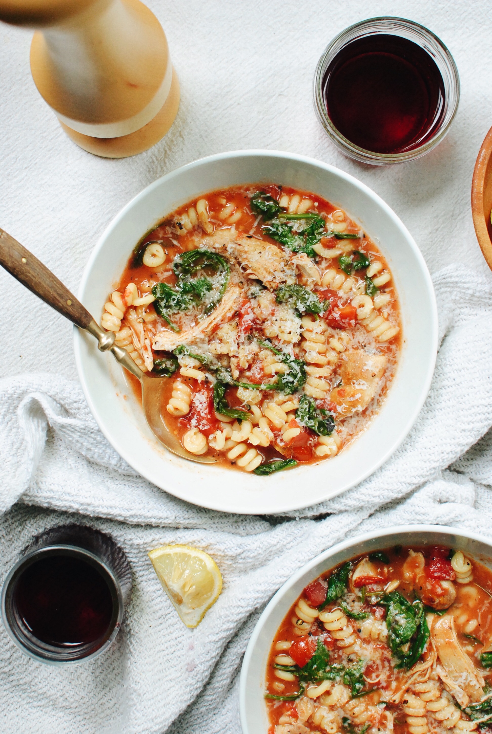 Simple Chicken Pasta Soup / Bev Cooks