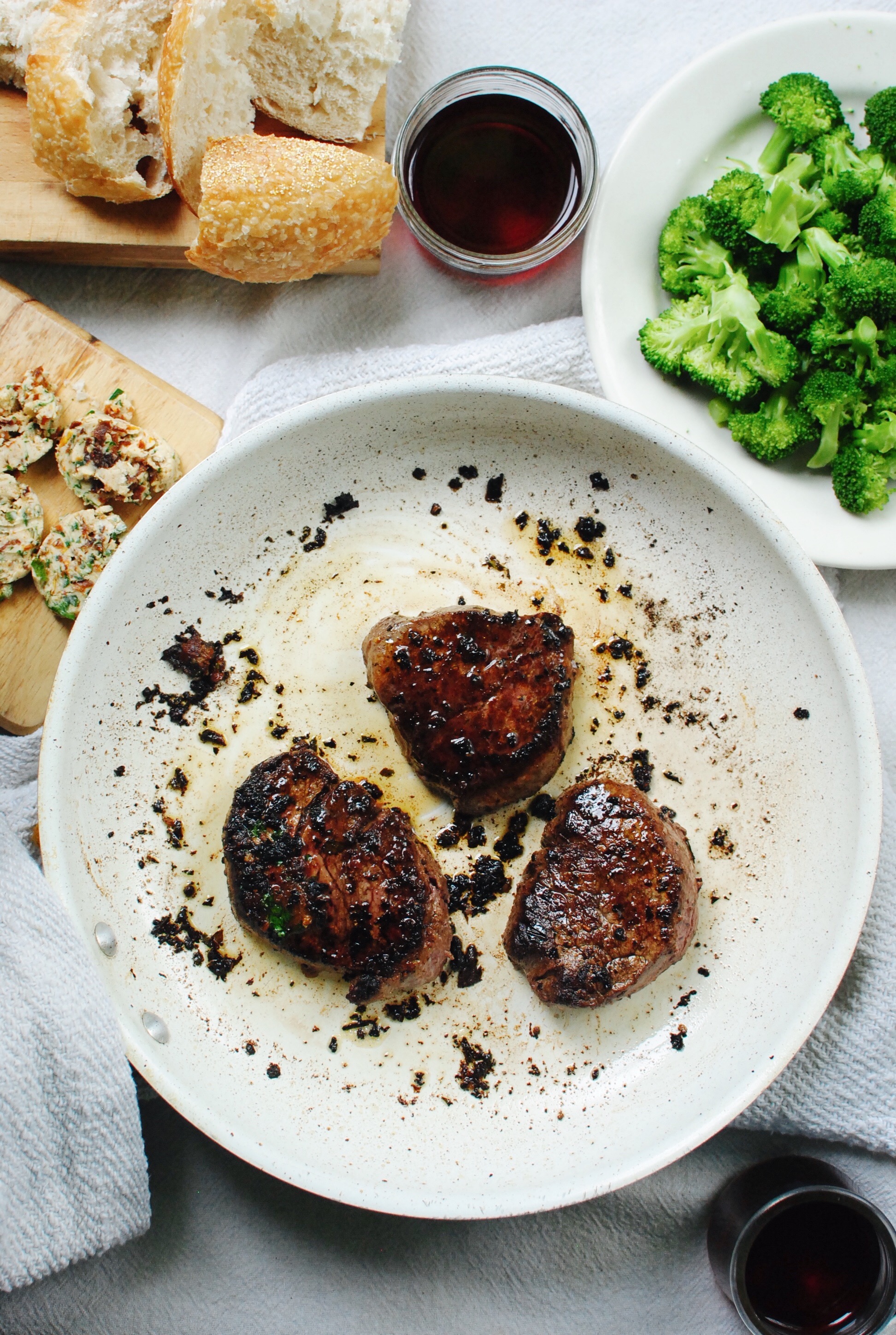 Seared Filet Mignons with a Sun-Dried Tomato Butter / Bev Cooks