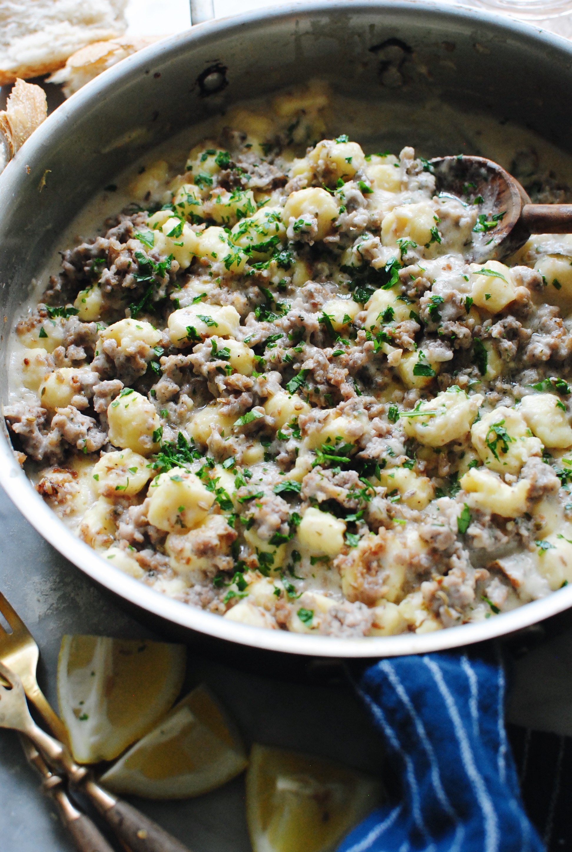 Homemade Gnocchi in a Lemony Cream Sauce with Italian Sausage / Bev Cooks