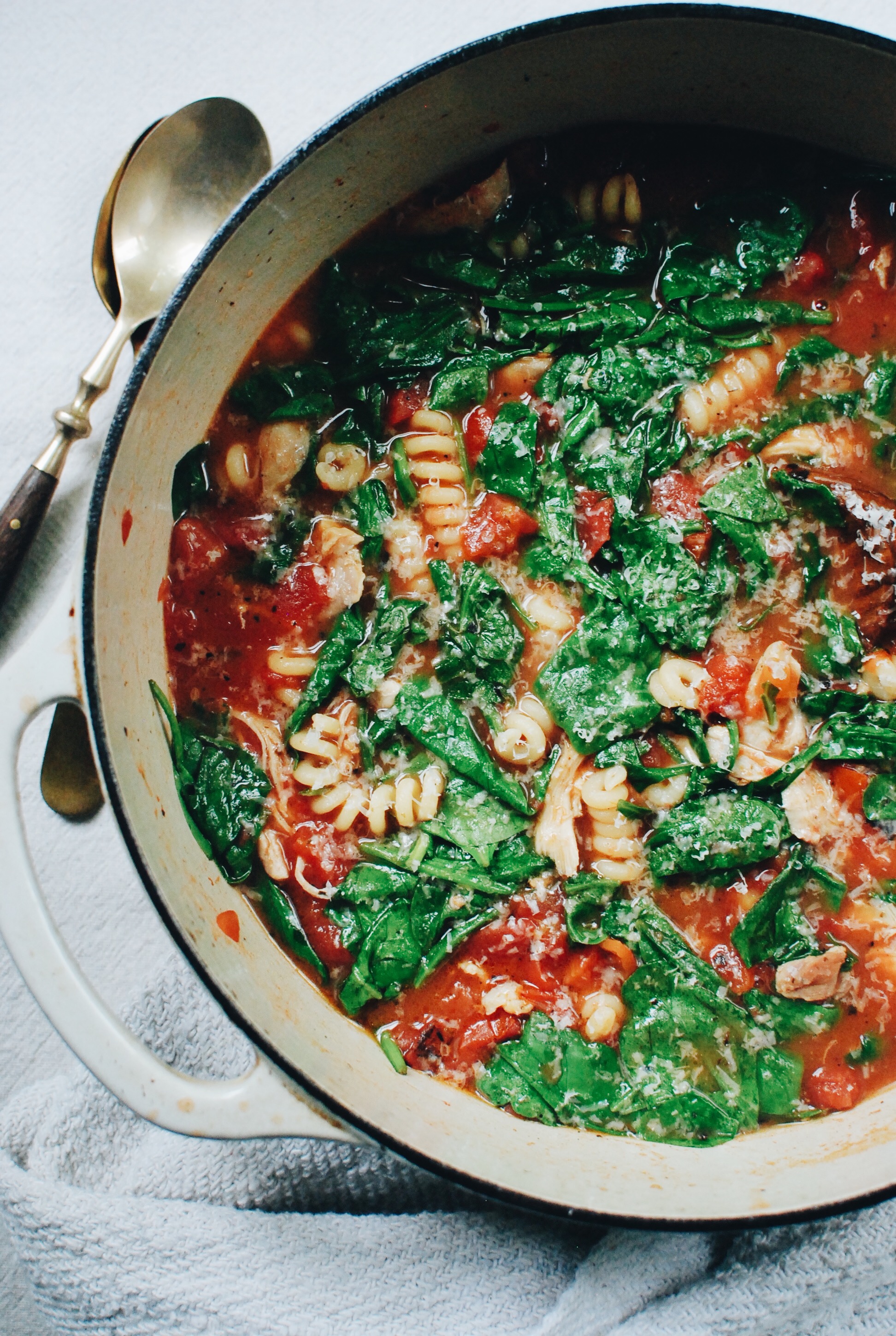 Simple Chicken and Pasta Soup / Bev Cooks