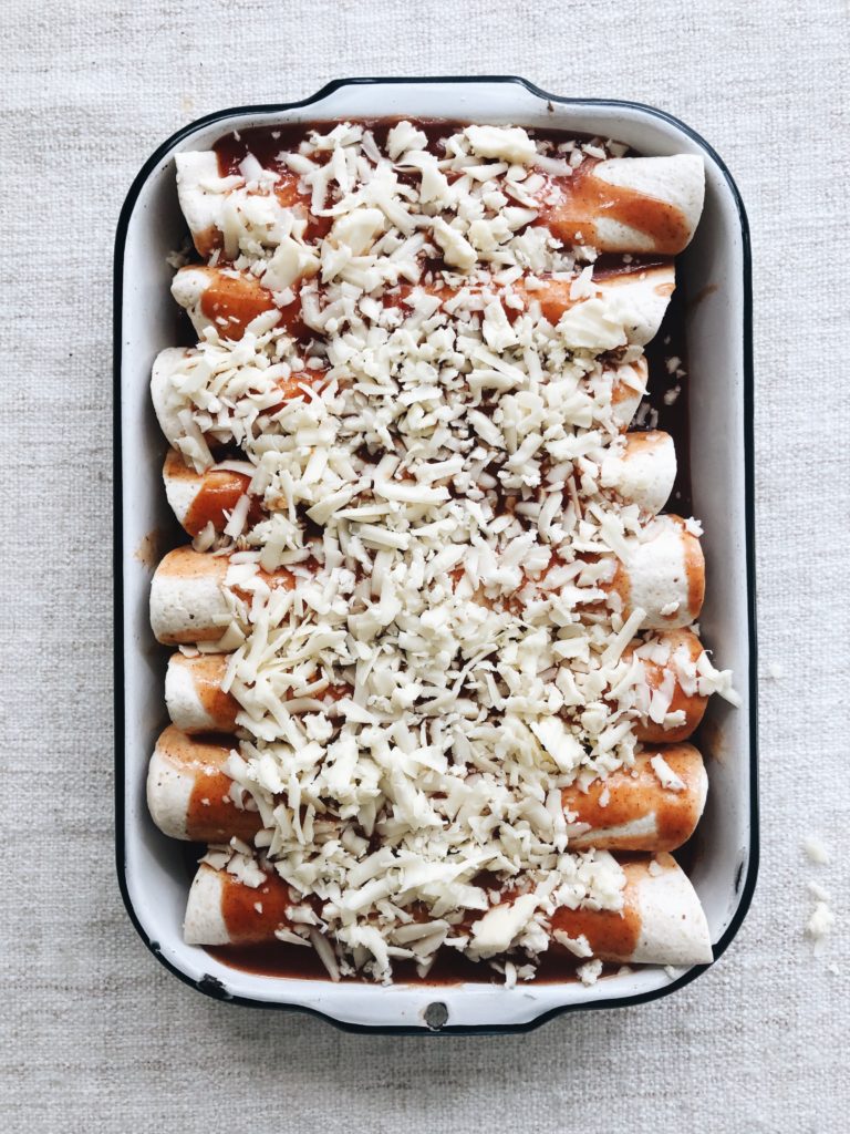 Shredded Pork and Hominy Enchiladas - Bev Cooks