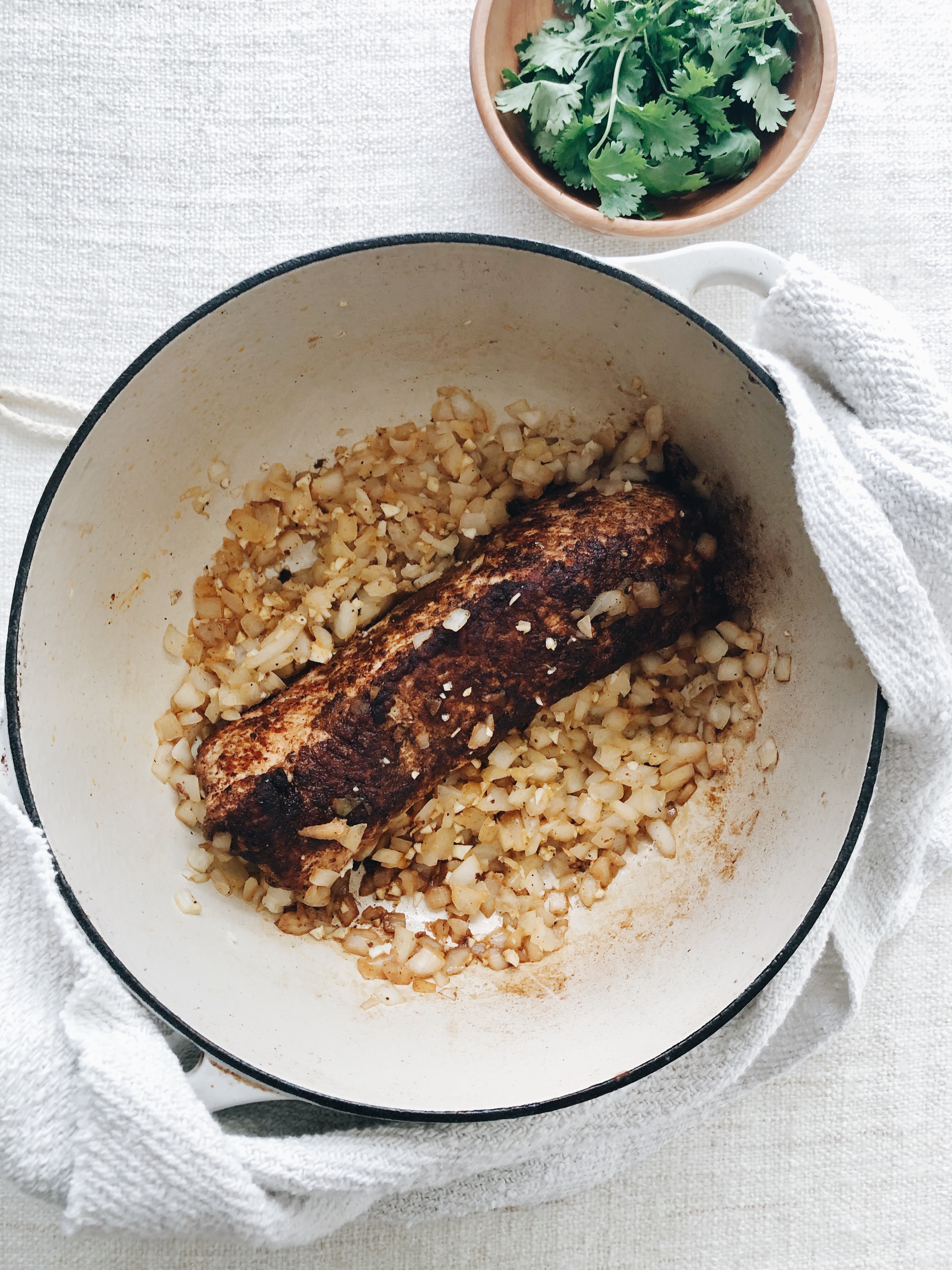 Shredded Pork and Hominy Enchiladas / Bev Cooks