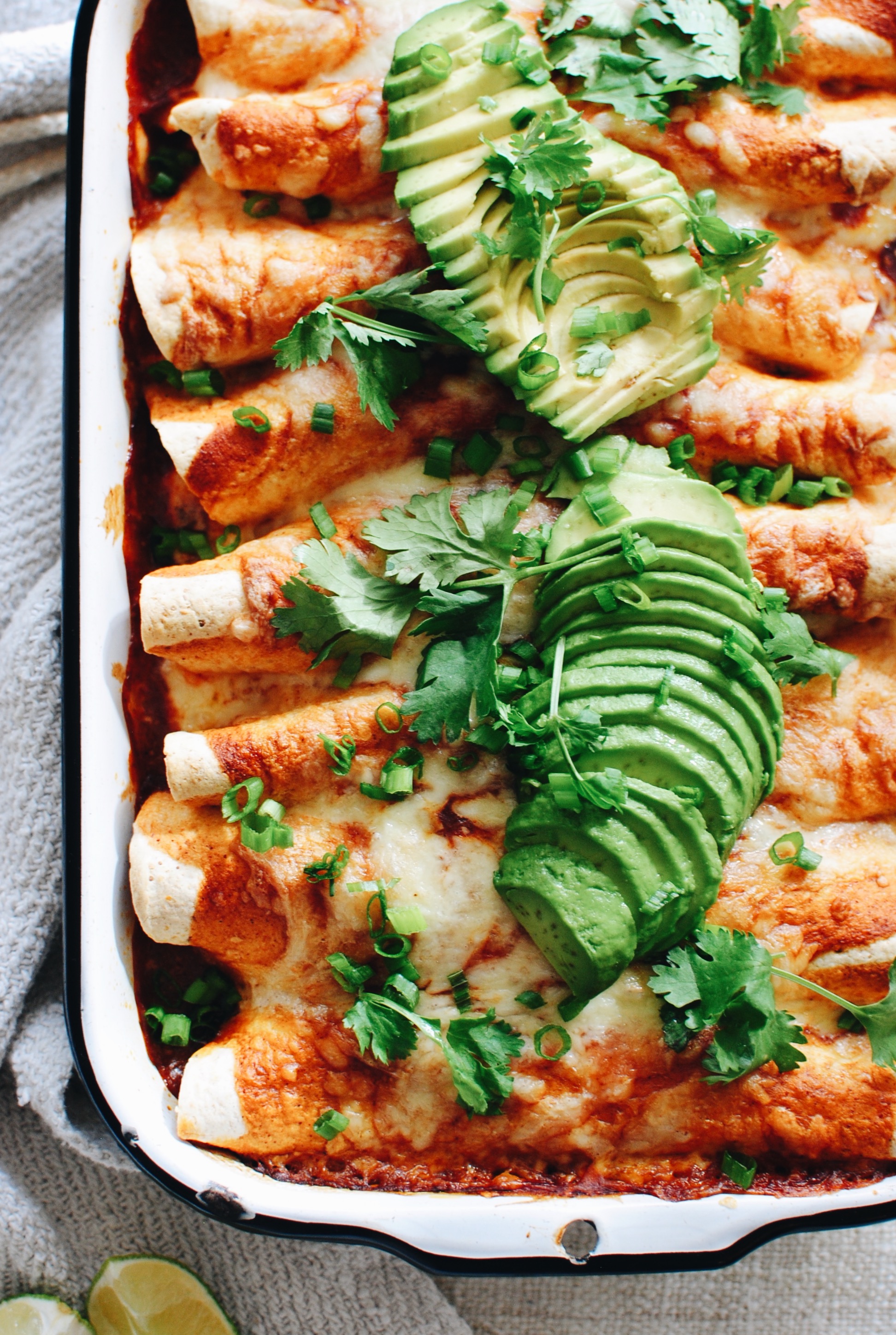 Shredded Pork and Hominy Enchiladas / Bev Cooks