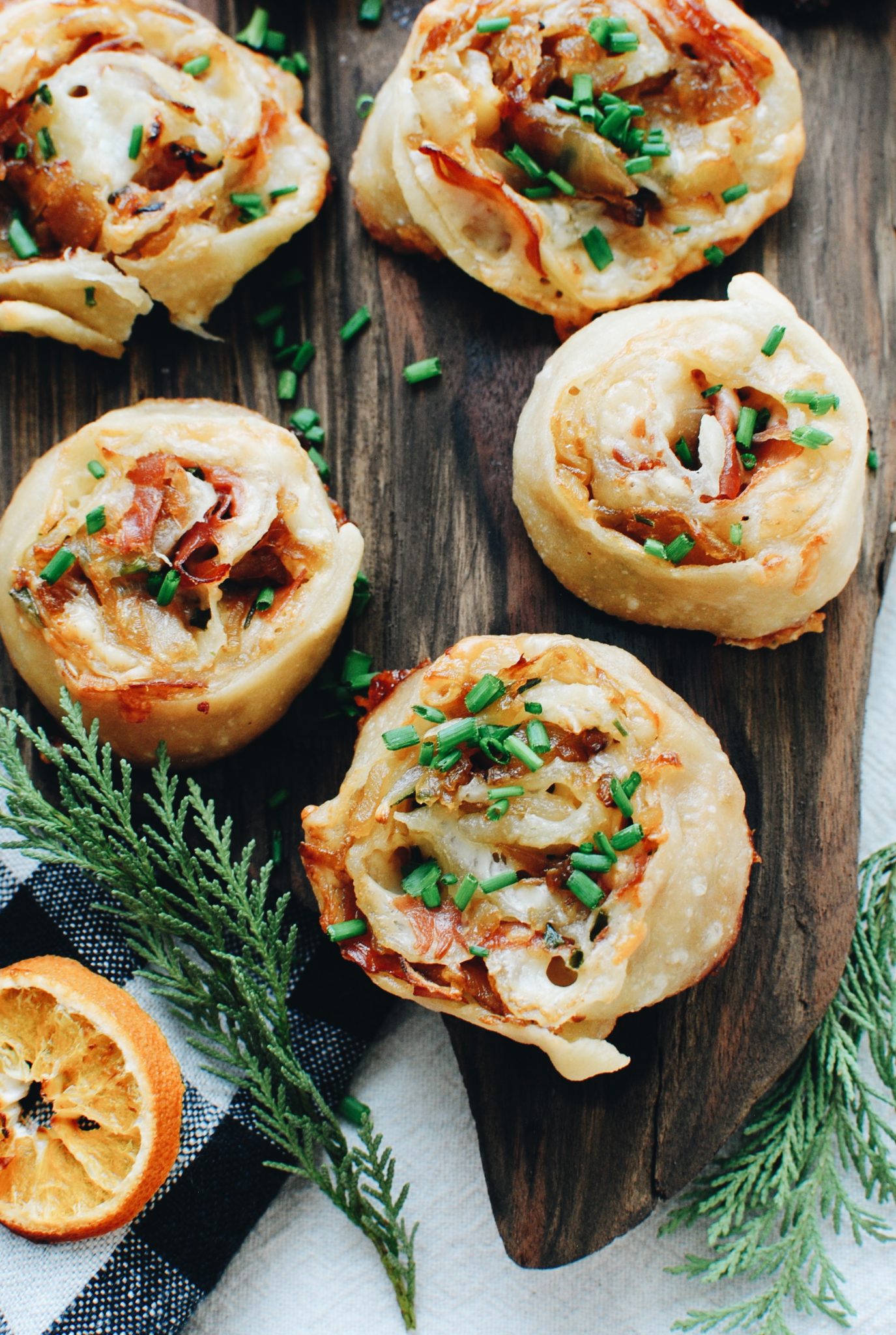 Baked Cheesy Shallot and Prosciutto Pinwheels - Bev Cooks