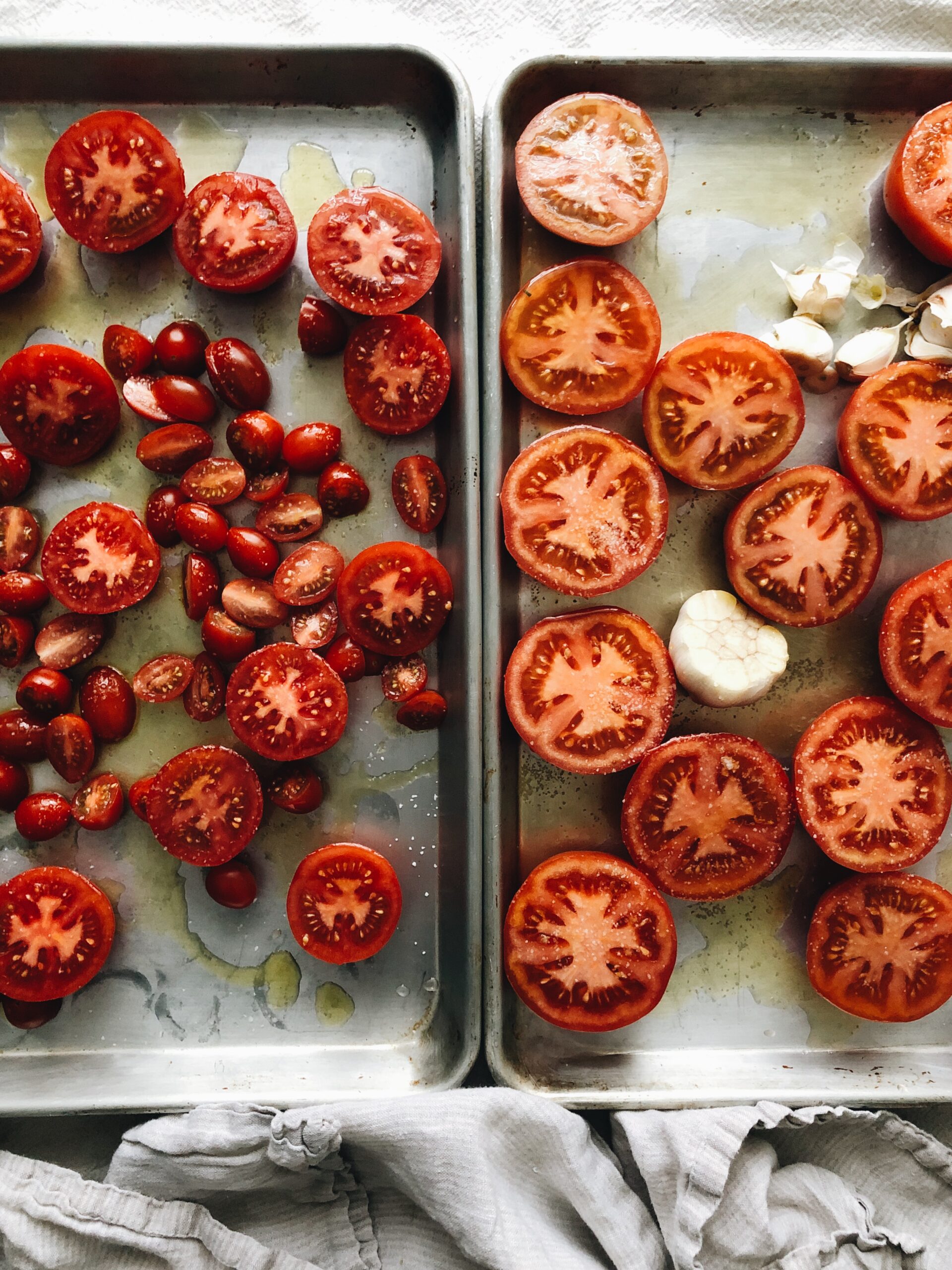 Slow-Roasted Tomatoes over Linguine with a Meat Sauce - Bev Cooks