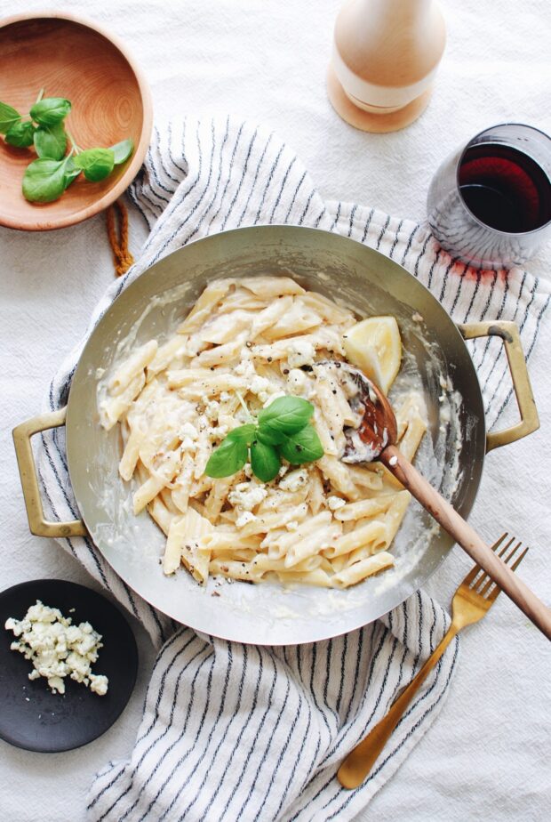 Creamy Penne Pasta with Shallots and Blue Cheese - For One! / Bev Cooks
