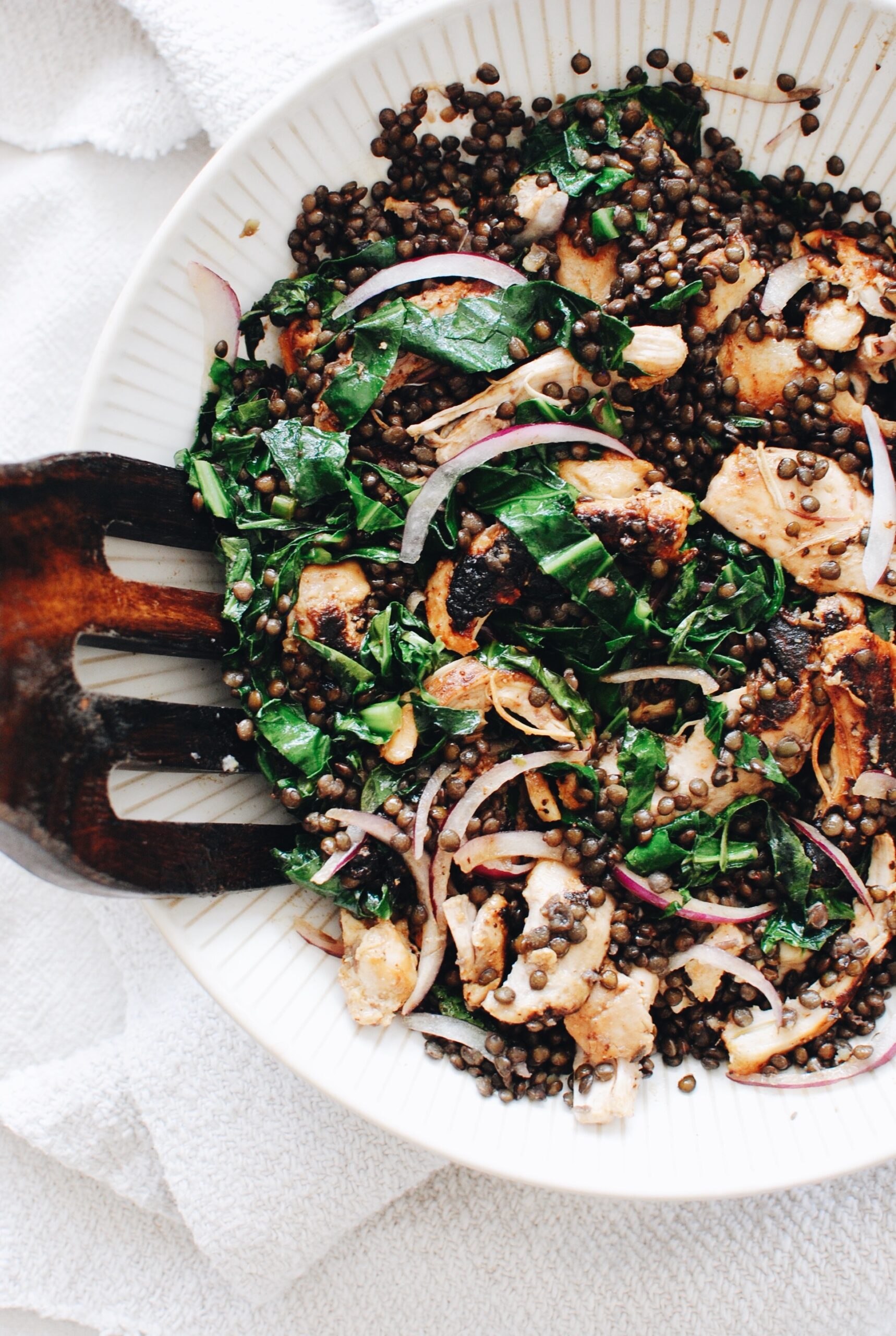 Buttermilk Chicken with Lentils and Collard Greens / Bev Cooks