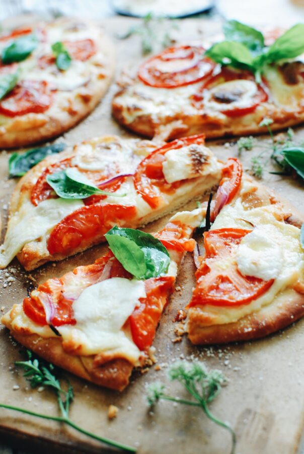 Caprese Naan Pizzas - Bev Cooks