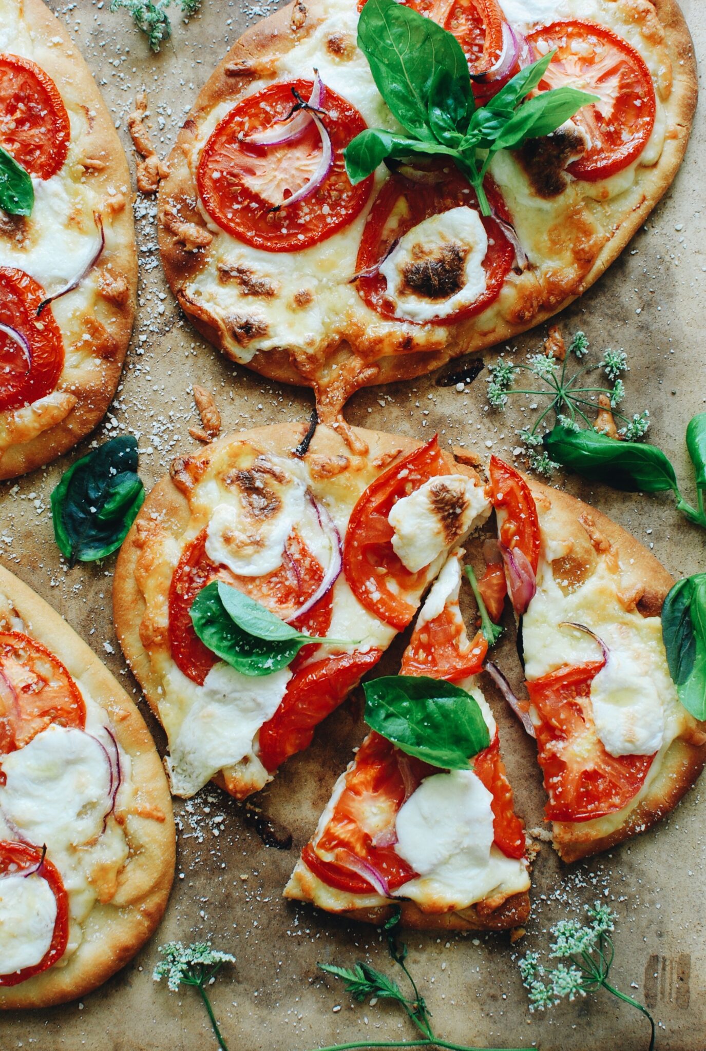 Caprese Naan Pizzas - Bev Cooks