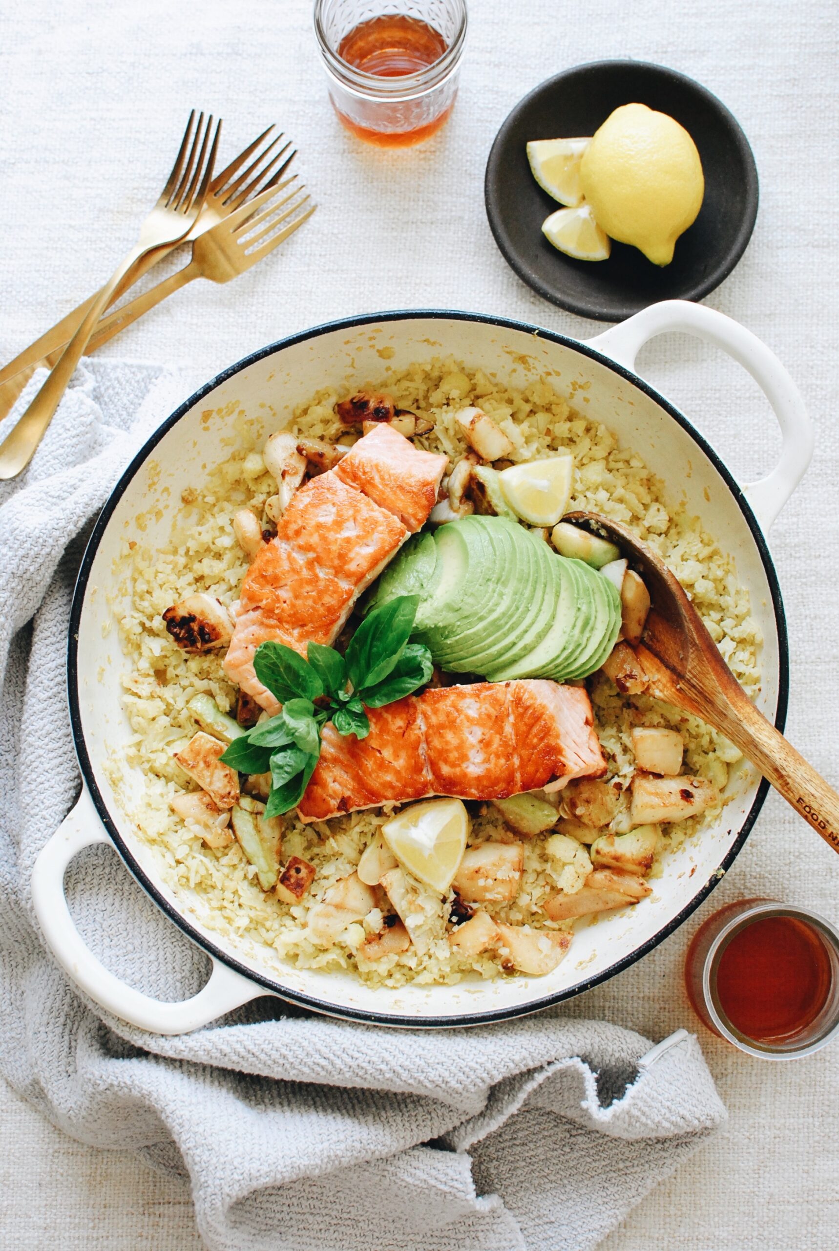 Salmon and Cauliflower Bowls with Patty Pan Squash - Bev Cooks