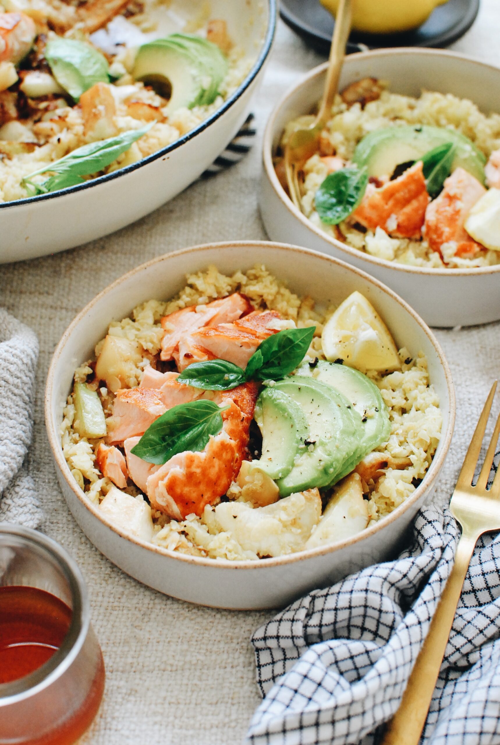 Salmon and Cauliflower Bowls with Patty Pan Squash - Bev Cooks