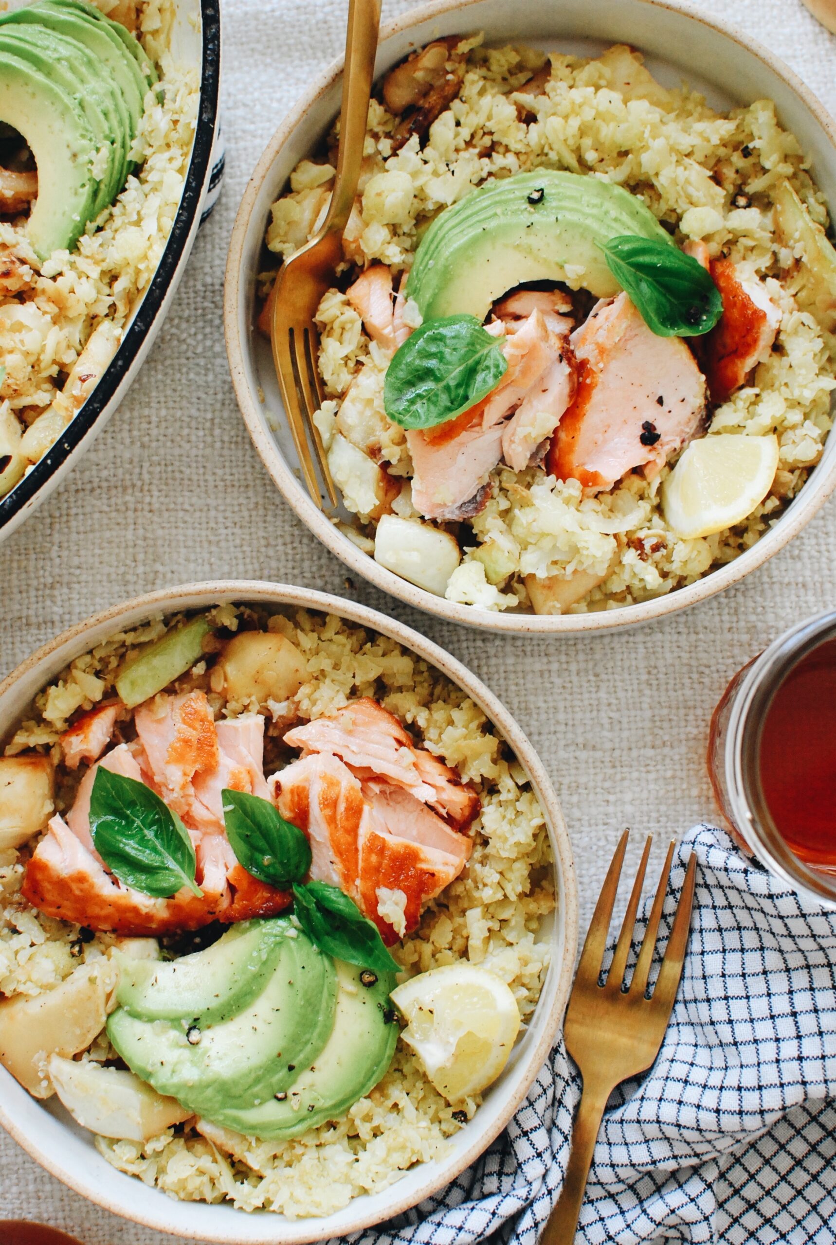 Salmon and Cauliflower Bowls with Patty Pan Squash - Bev Cooks