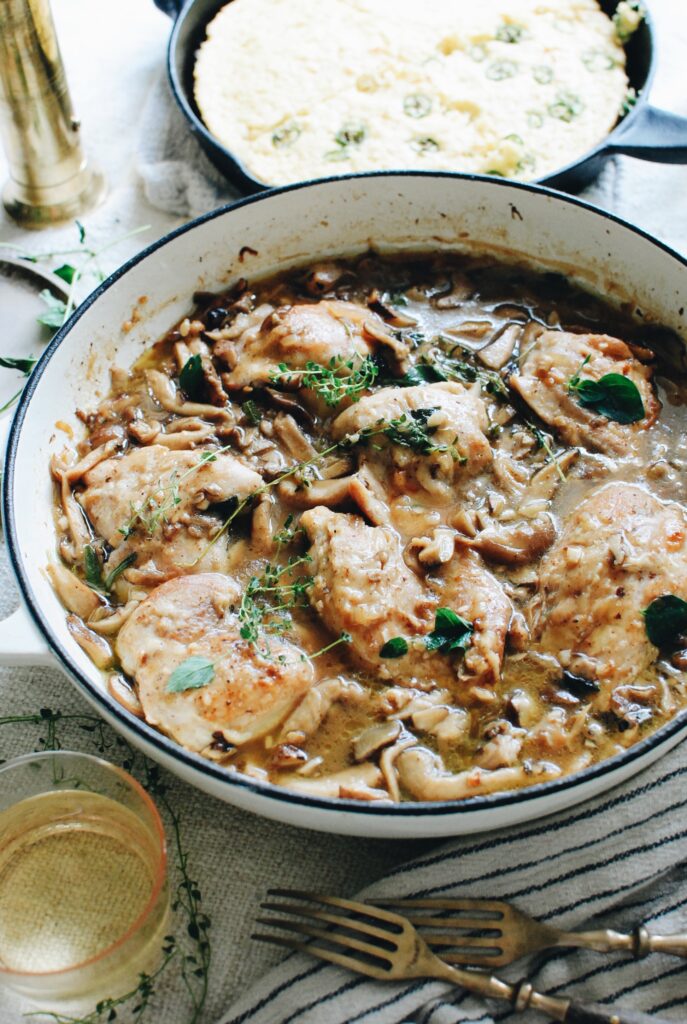 Braised Chicken with Mushrooms and Shallots - Bev Cooks