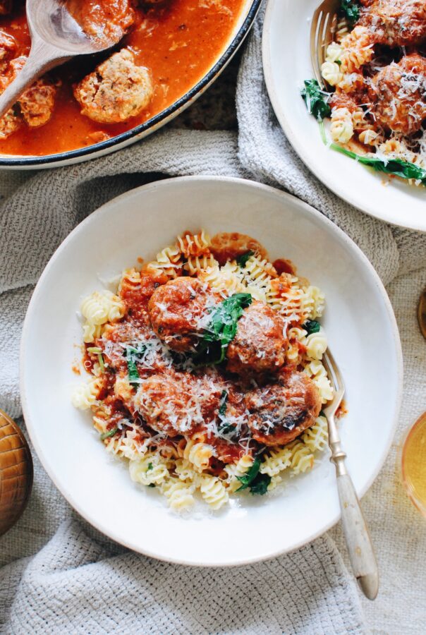 Loaded Meatballs With Radiatori Pasta In A Pomodoro Sauce / Bev Cooks ...