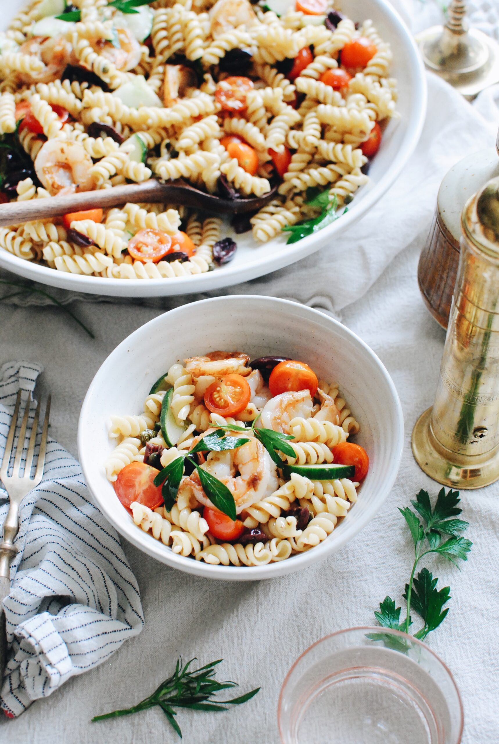 Greek Shrimp Pasta Salad - Bev Cooks