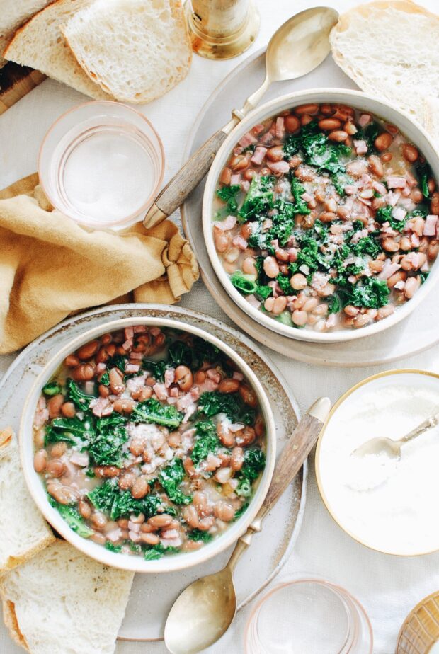 Brothy Beans with Ham and Kale / Bev Cooks