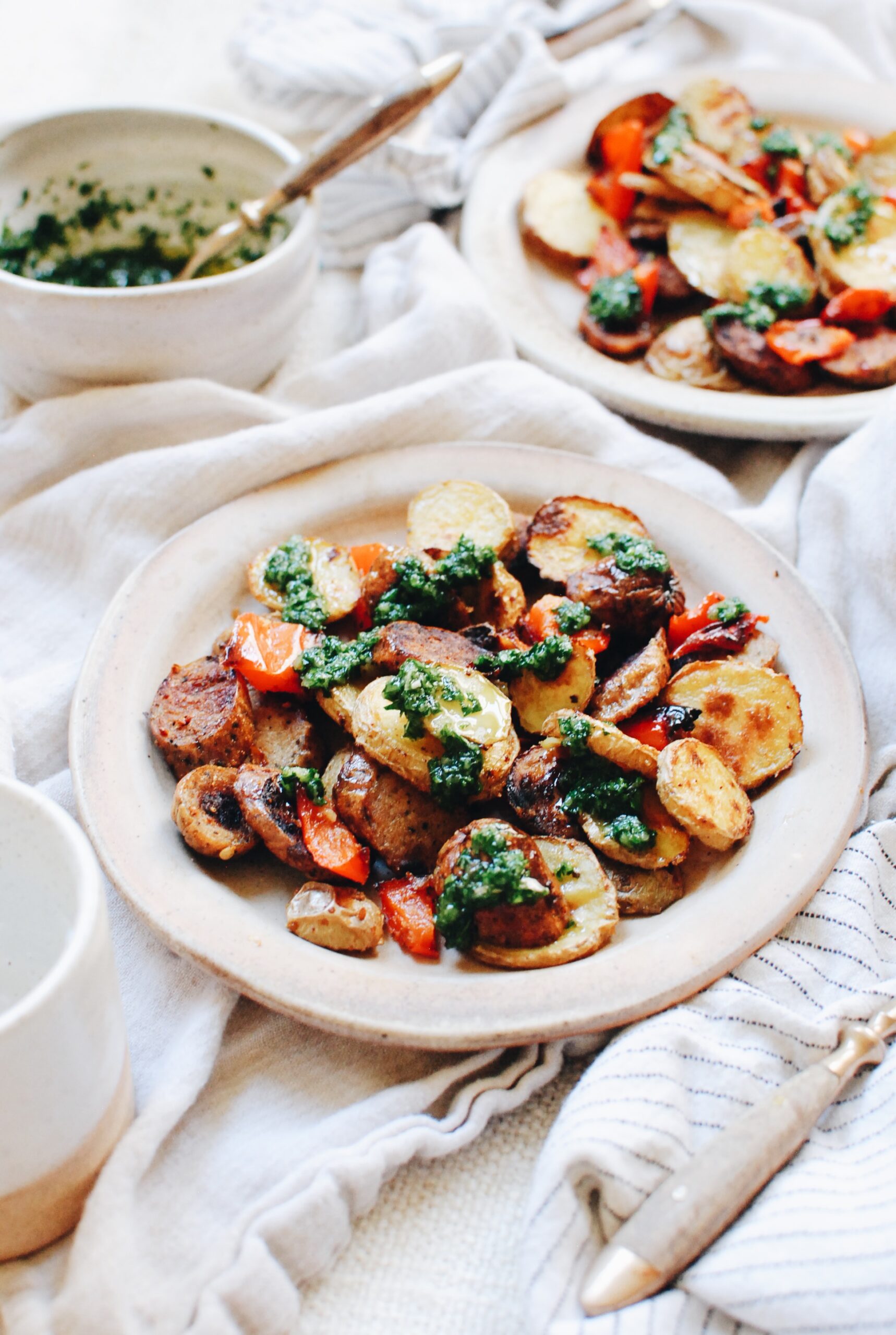 Sheet Pan Dinner with Sausages, Peppers and Potatoes - Bev Cooks