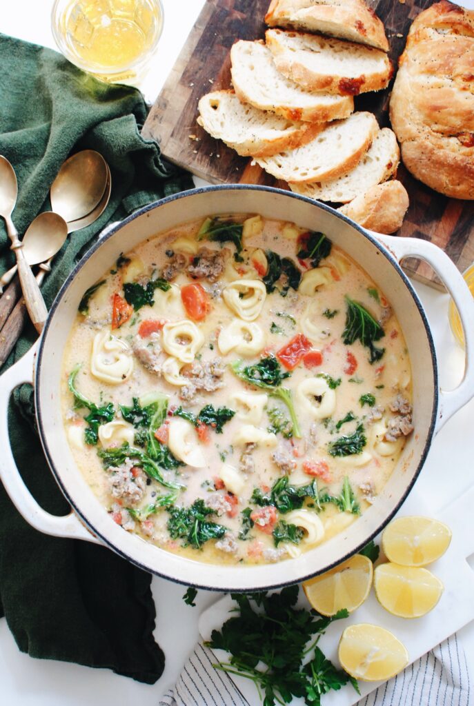 Creamy Tortellini Soup with Sausage and Kale - Bev Cooks