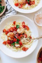 Angel Hair Pasta with Marinated Tomatoes and Seared Scallops / Bev Cooks