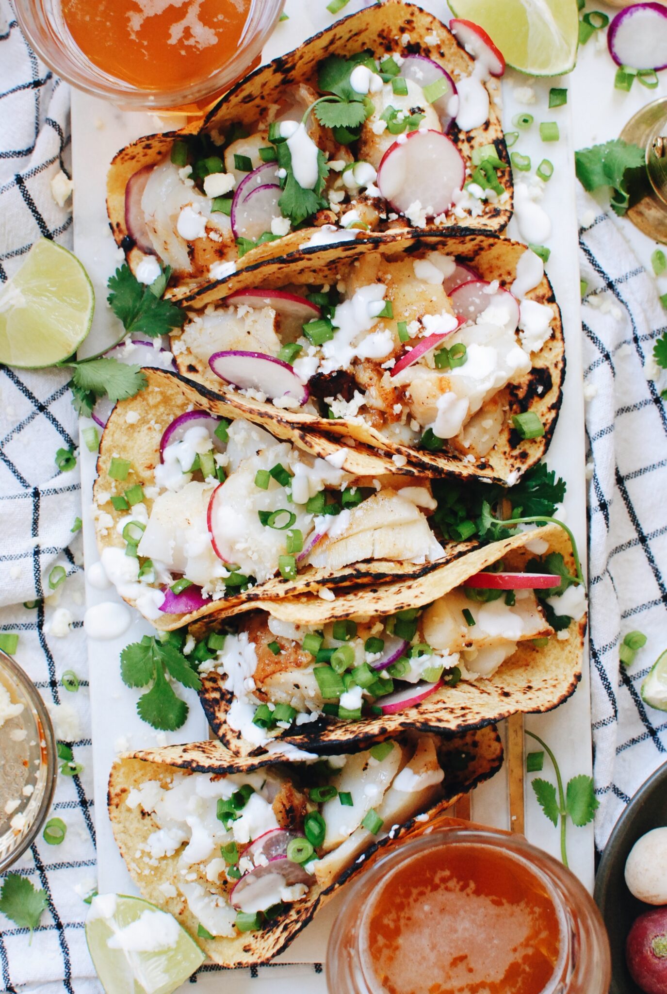 Simple Fish Tacos with Radishes and a Greek Yogurt Drizzle - Bev Cooks