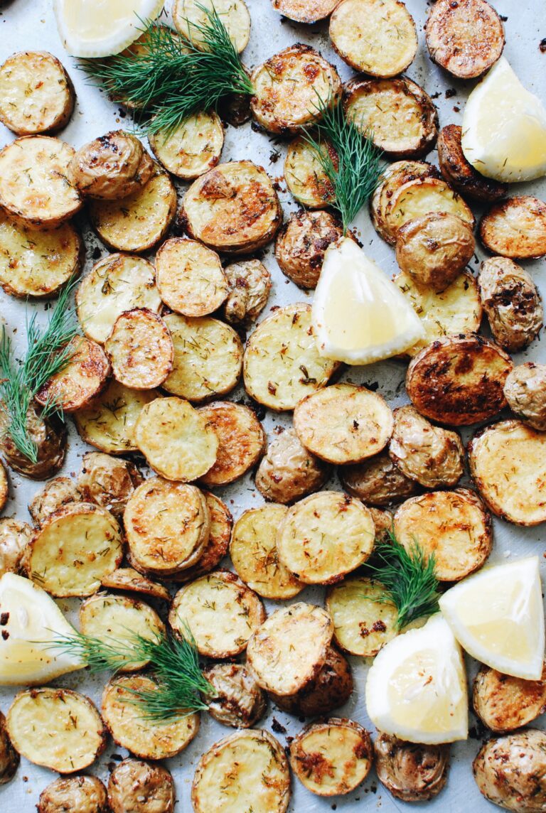 Lemon Garlic and Dill Roasted Potato Discs - Bev Cooks