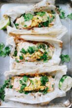 Coconut Salmon Pouches with Pineapple and Corn / Bev Cooks