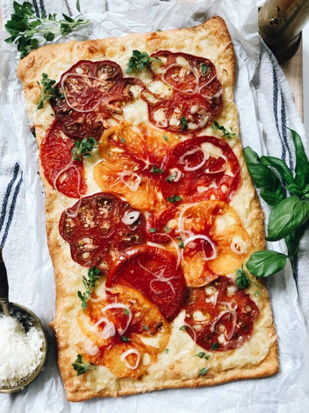 Heirloom Tomato and Gruyere Slab Pie - Bev Cooks
