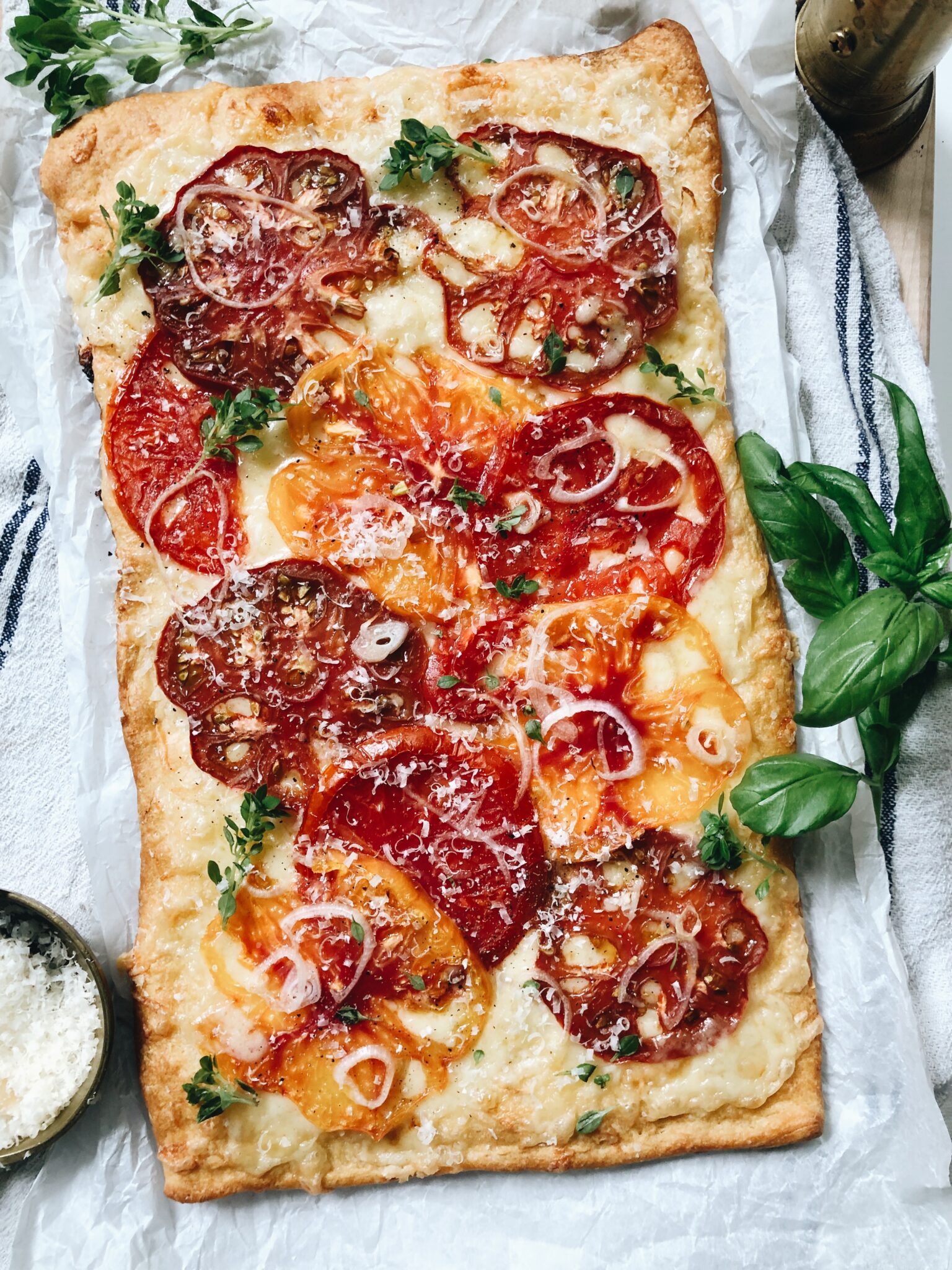 Heirloom Tomato and Gruyere Slab Pie - Bev Cooks