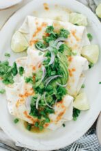 Slow Cooker Salsa Verde Chicken Burritos / Bev Cooks