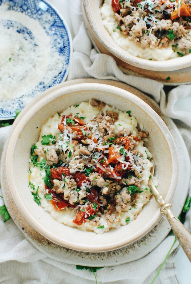 Quick Cook Cheese Risotto with Italian Sausage and Sun-Dried Tomatoes / Bev Cooks